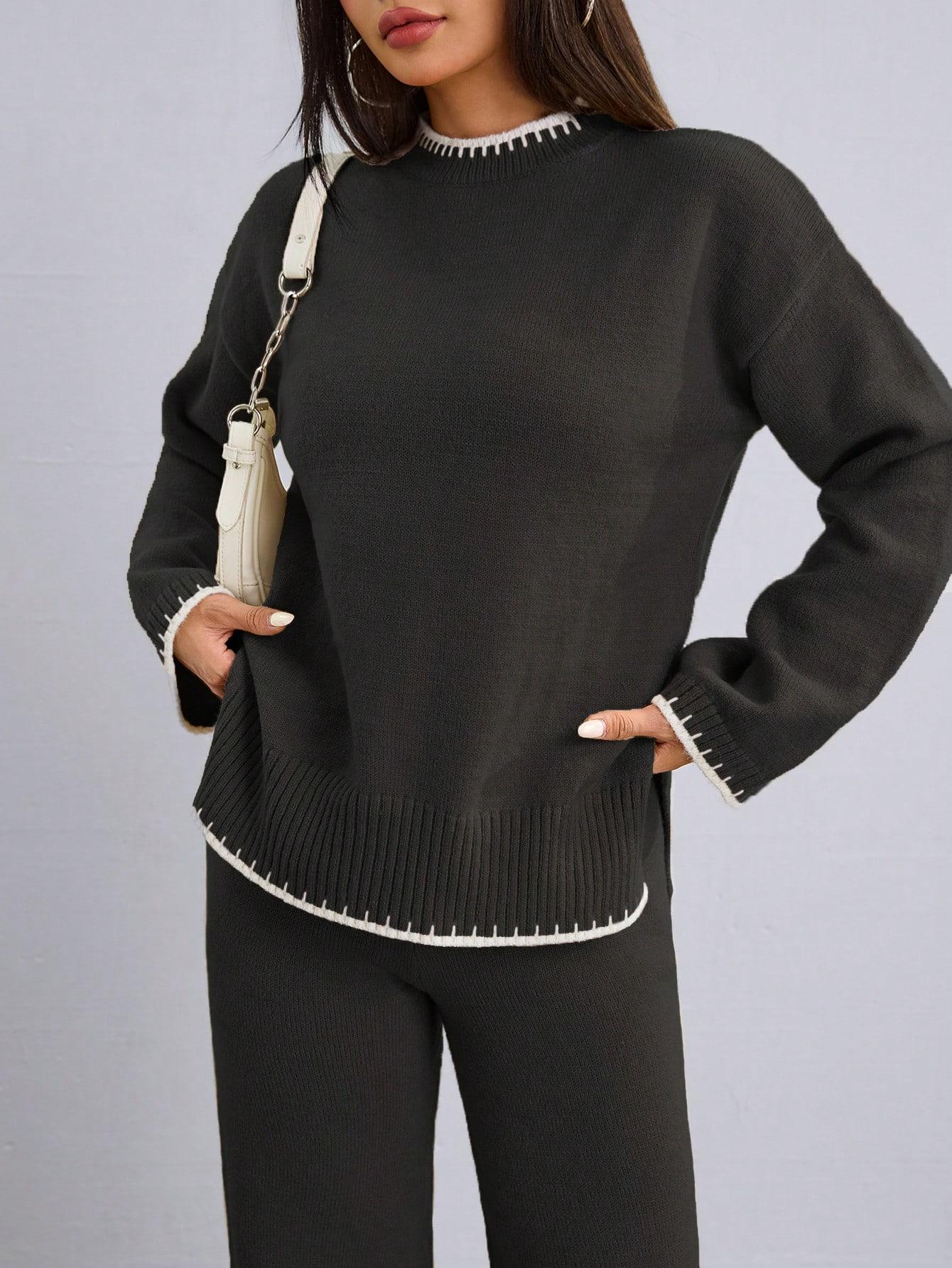 SHEIN SWETER SPODNIE KOMPLET DZIANINOWY S06__S