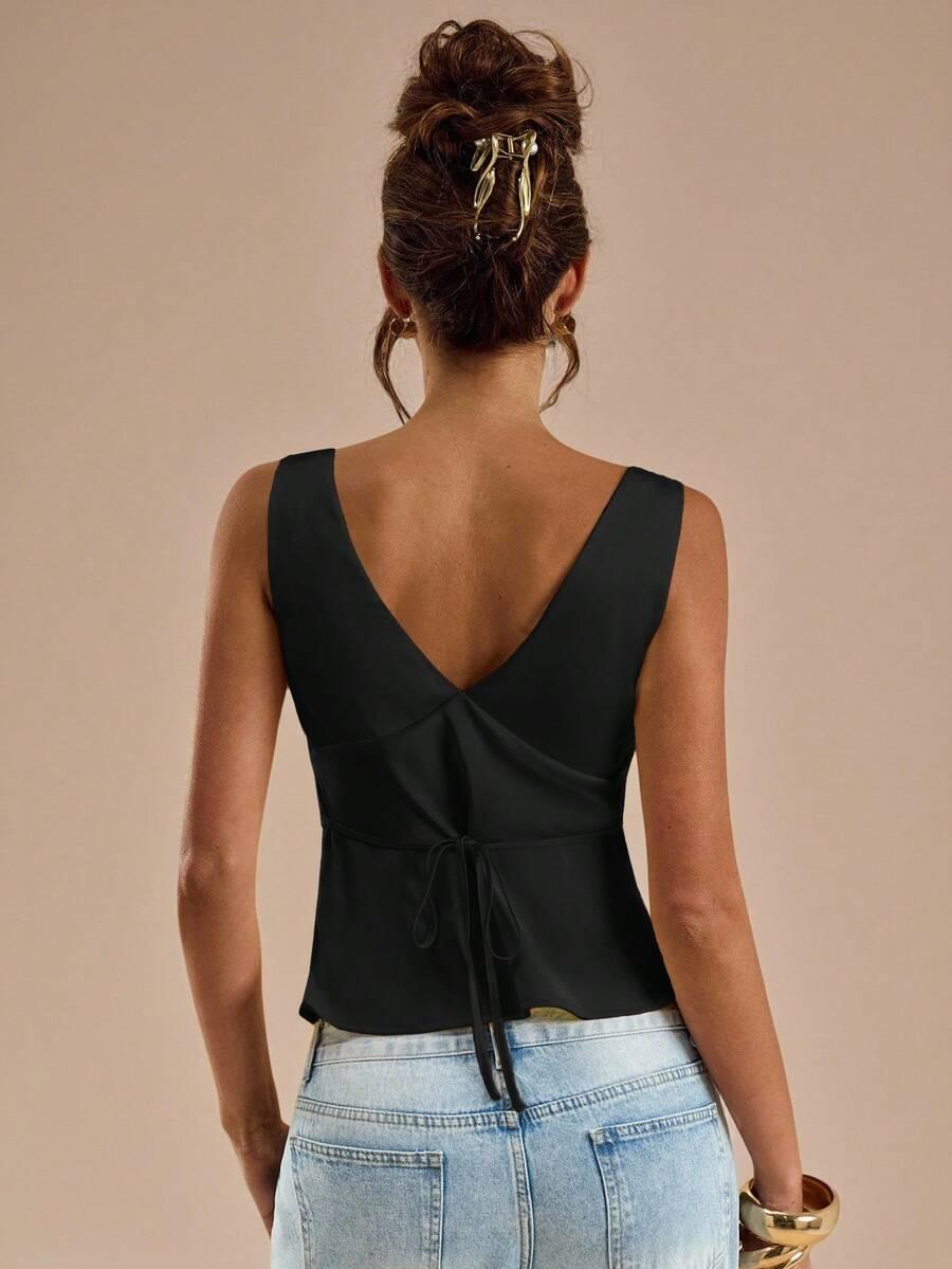 SHEIN CZARNY SATYNOWY TOP S06__XS