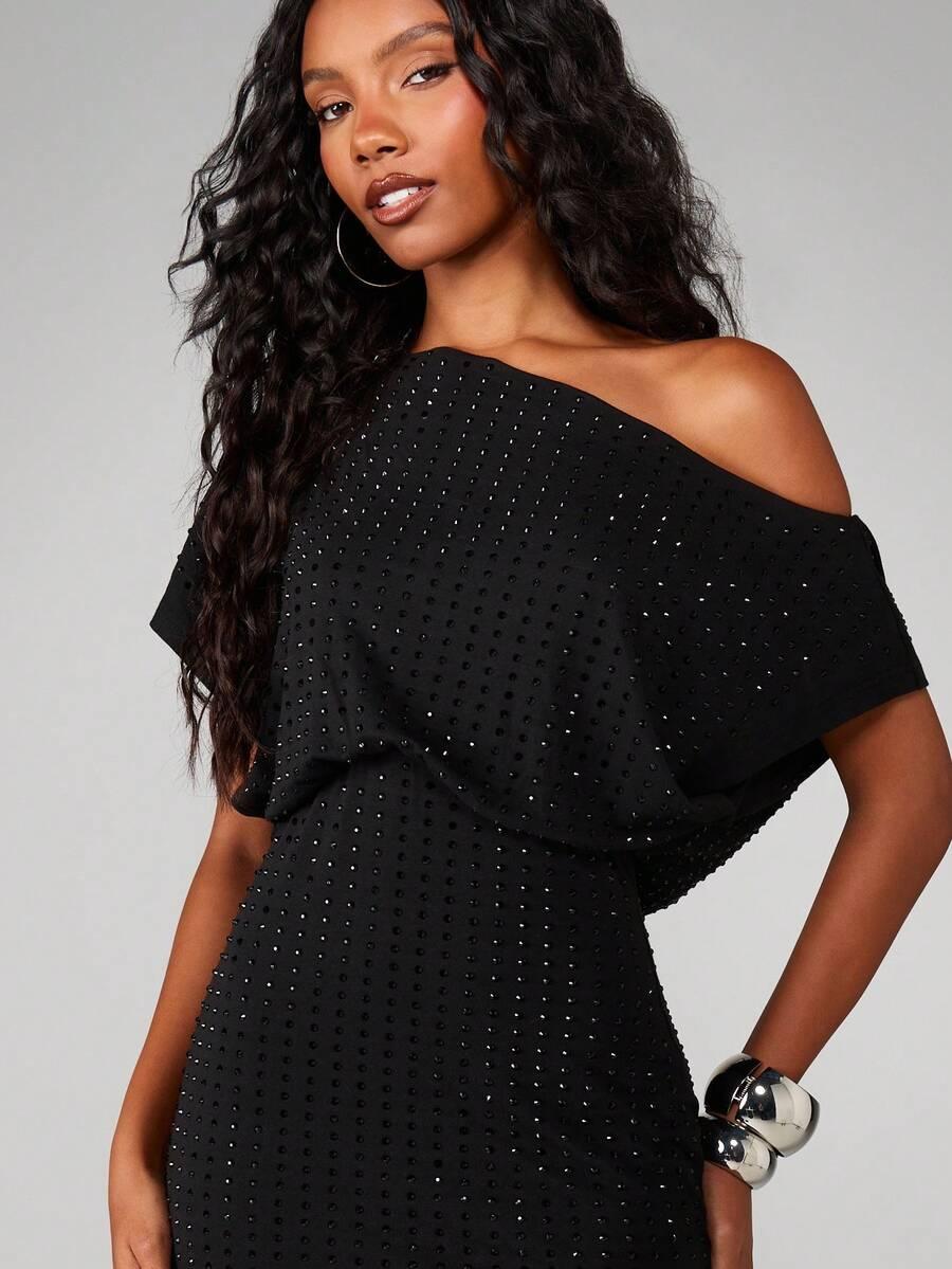 MISSGUIDED CZARNA ASYMETRYCZNA MINI SUKIENKA S06__S