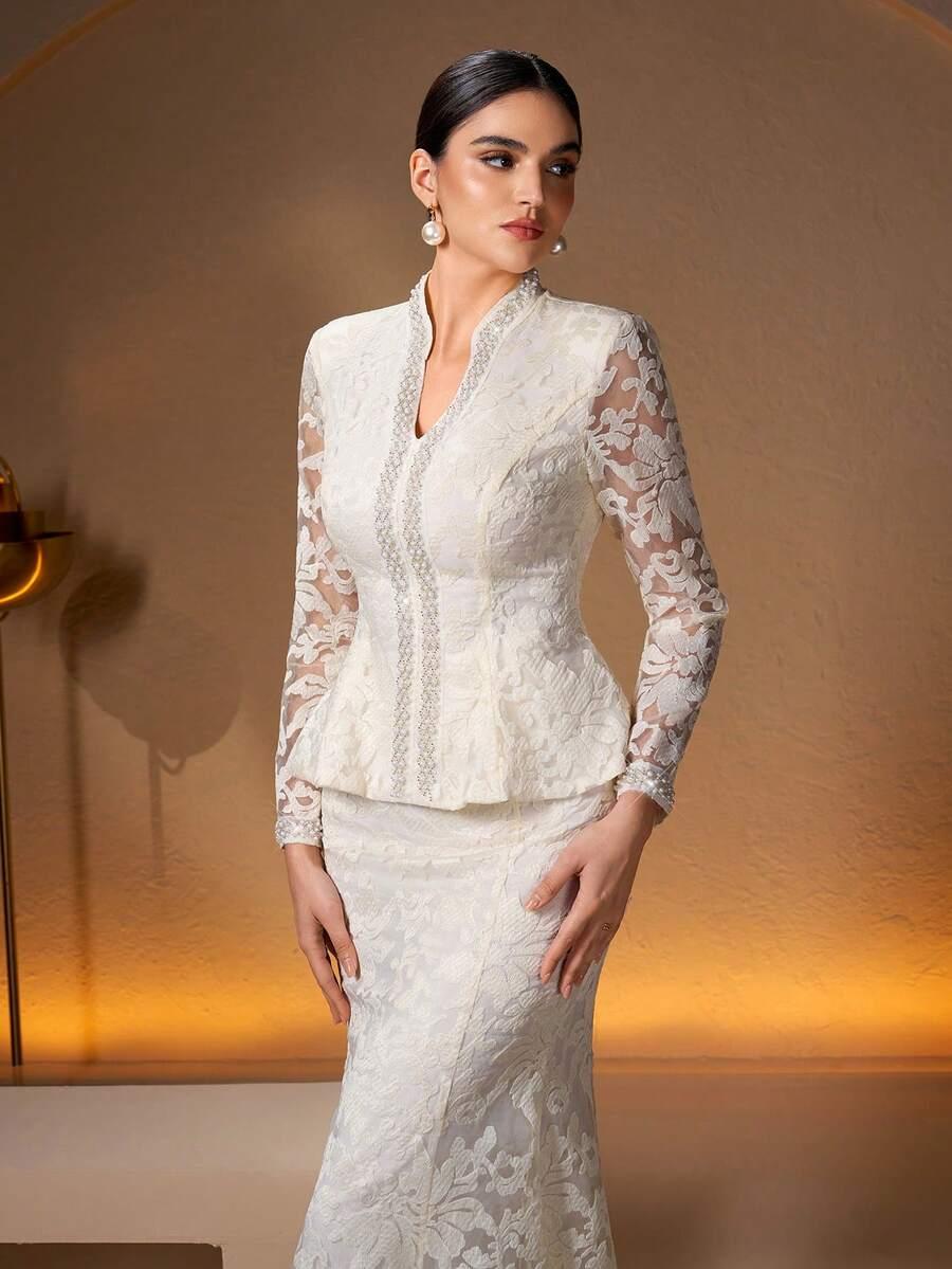 SHEIN BIAŁY KOMPLET BLUZKA SPÓDNICA S06__M