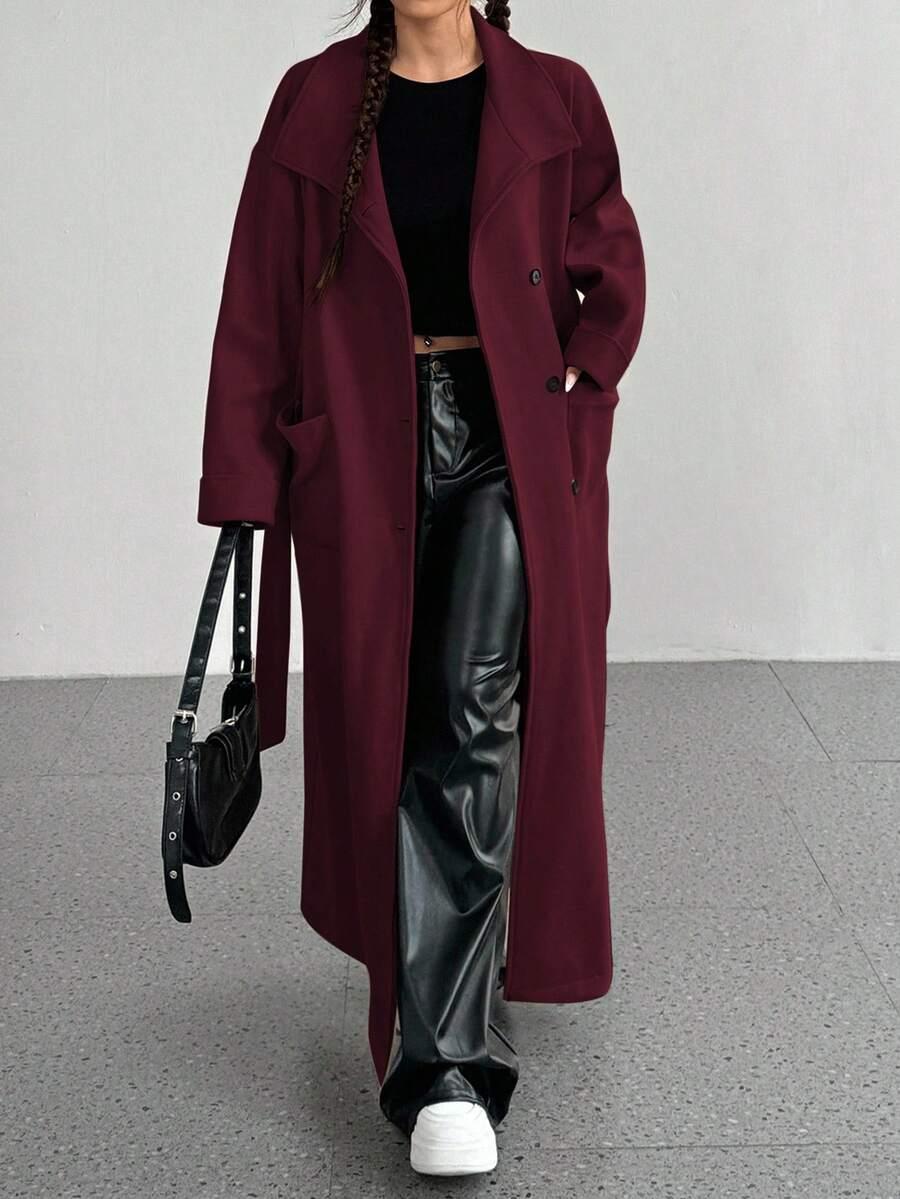 SHEIN BORDOWY PŁASZCZ GUZIKI W01__L