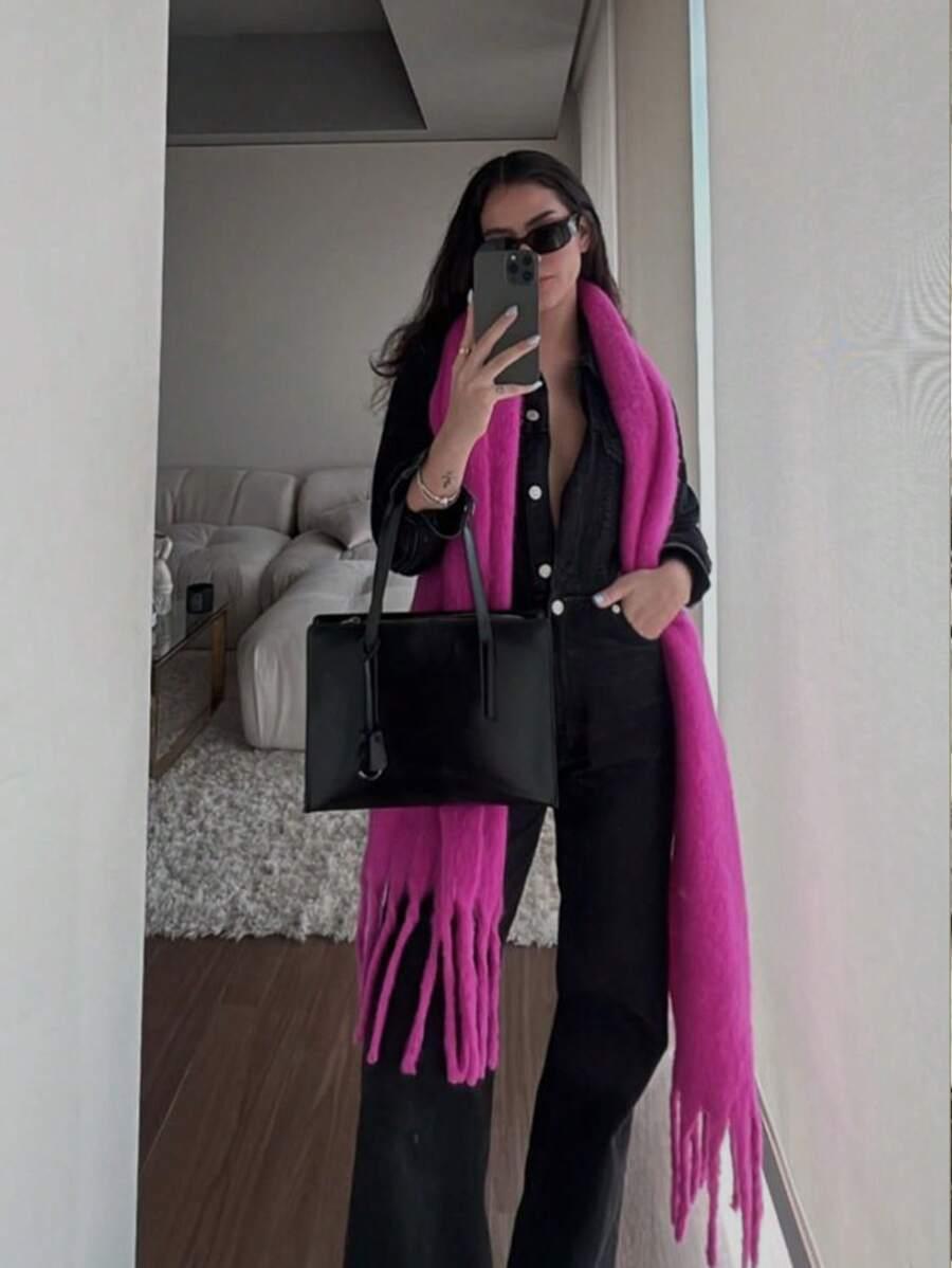 SHEIN FIOLETOWY SZALIK FRĘDZLE W01__40X185CM