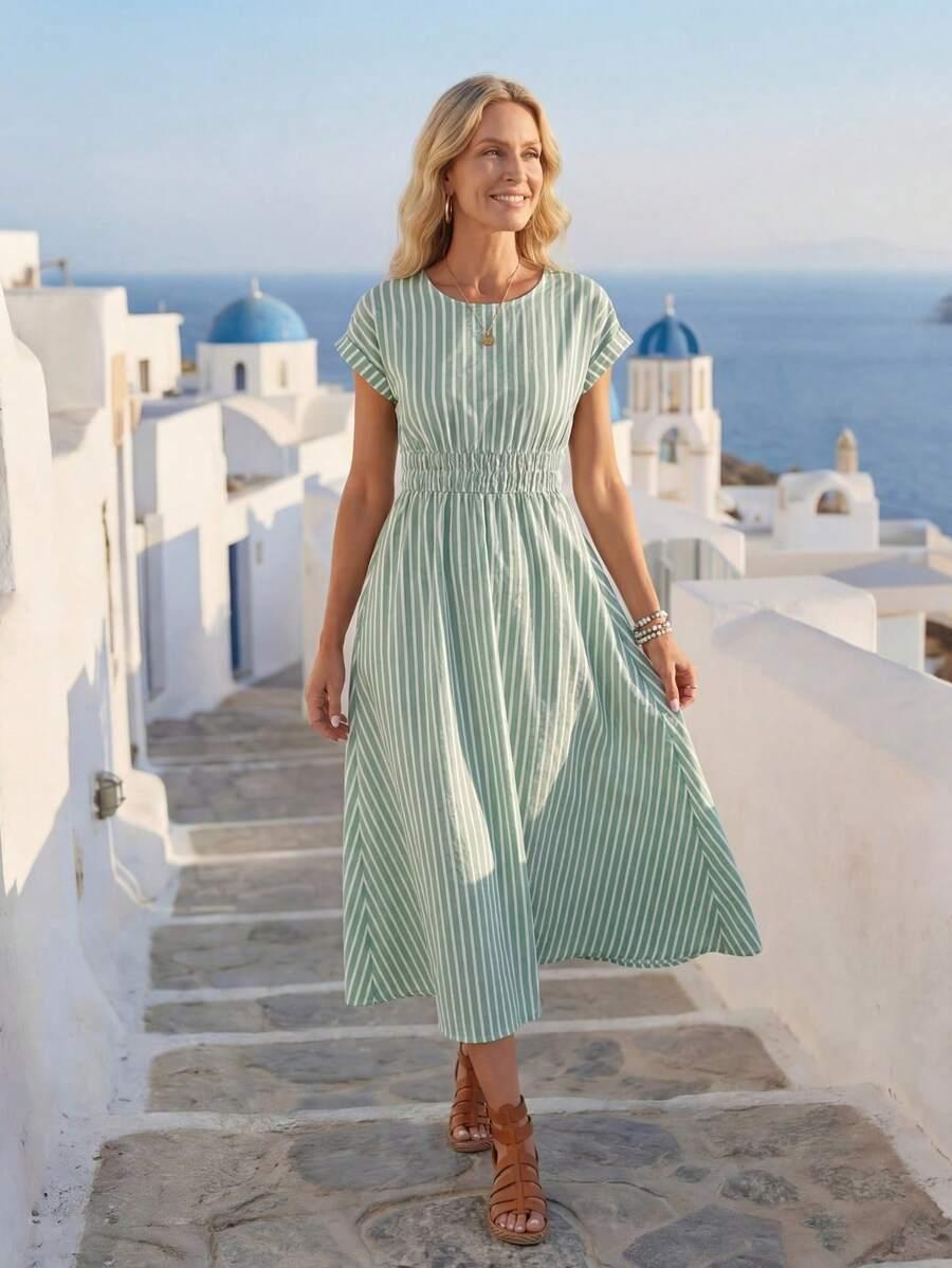 EMERY ROSE MIDI SUKIENKA WZÓR PASKI S06__S