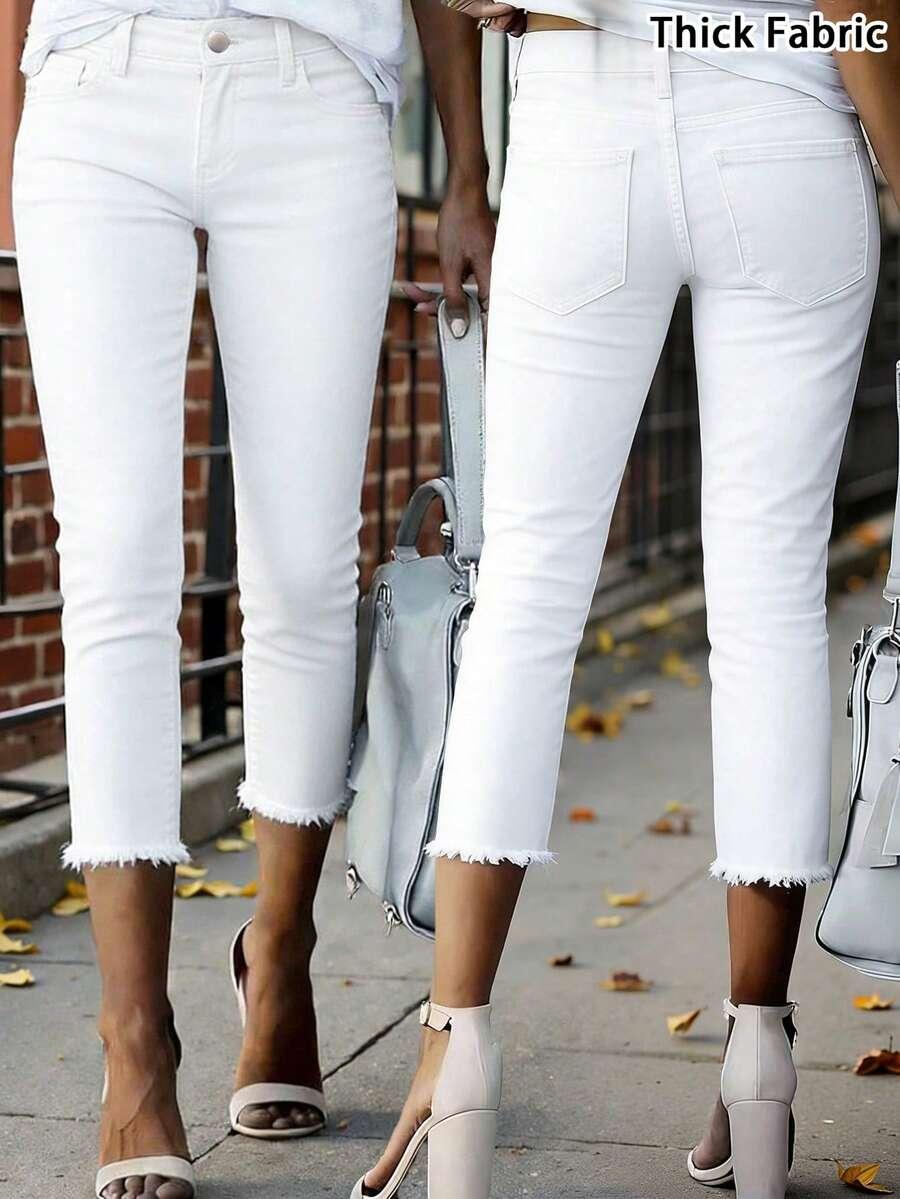SHEIN BIAŁE SPODNIE JEANS CAPRI PK01__XL