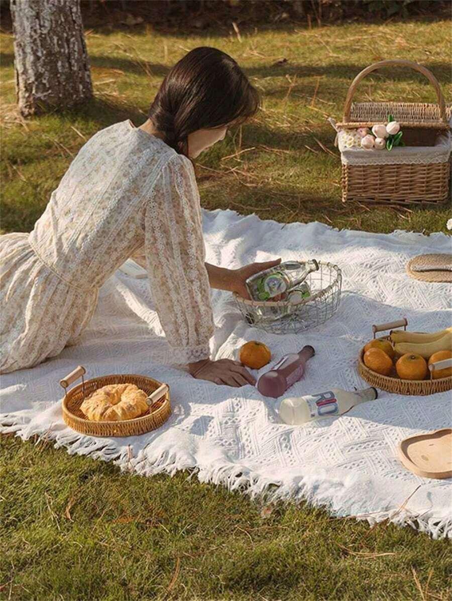 SHEIN BIAŁY KOC PIKNIKOWY S07__90X90