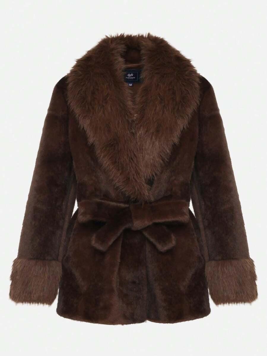 SHEIN BRĄZOWE SZTUCZNE FUTRO W01__M