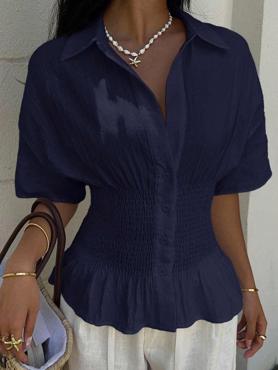 SHEIN GRANATOWA BLUZKA GUZIKI S06__S