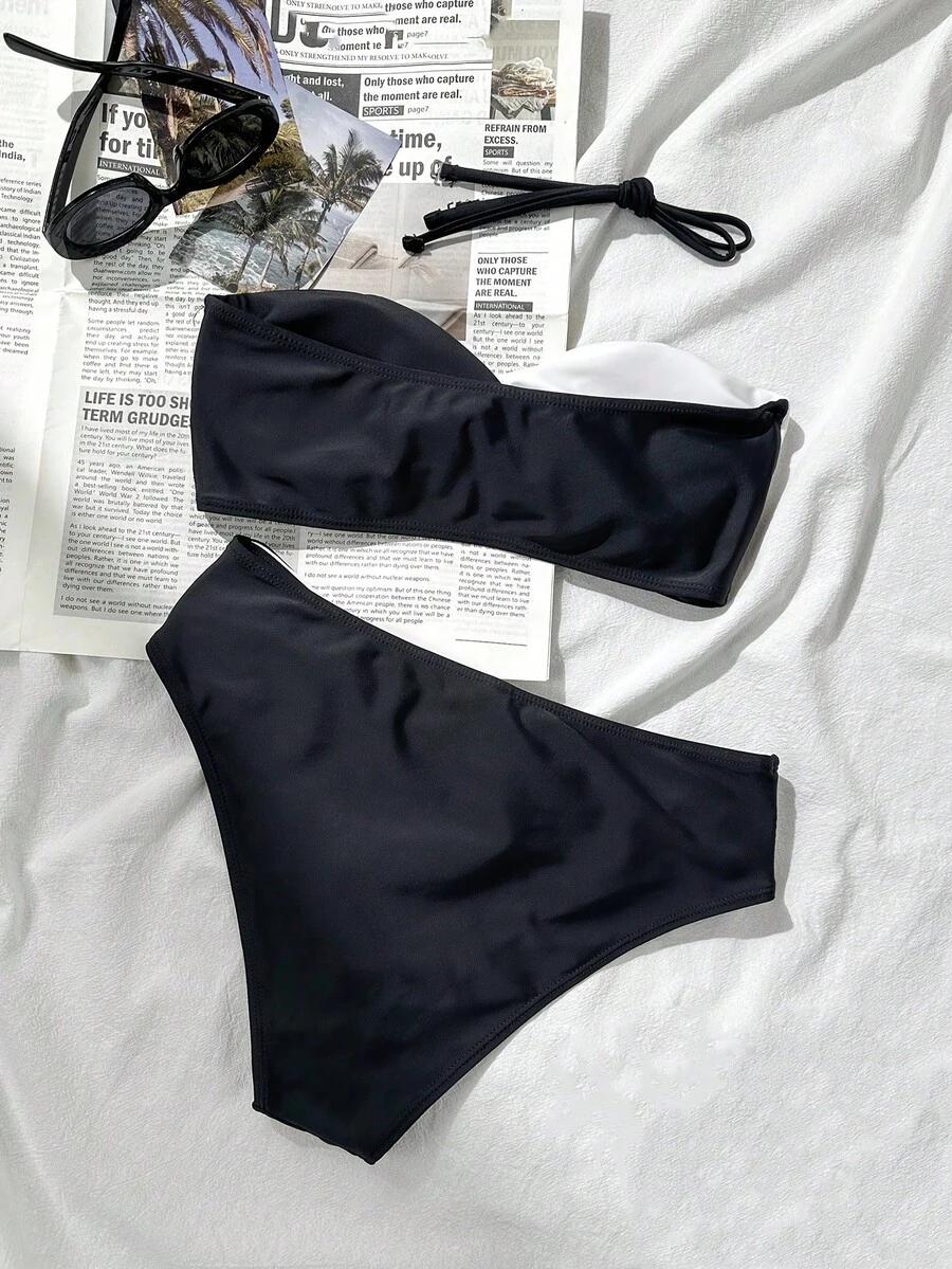 SHEIN DWUCZĘŚCIOWY STRÓJ KĄPIELOWY KONTRAST S09__L