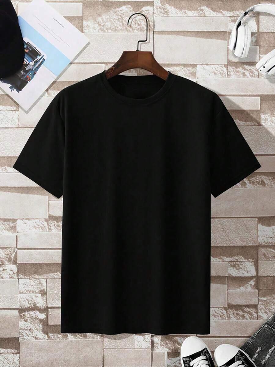SHEIN CZARNY T-SHIRT OKRĄGŁY DEKOLT S06__158-164