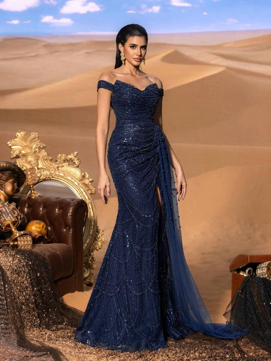 SHEIN GRANATOWA MAXI SUKIENKA S06__XL