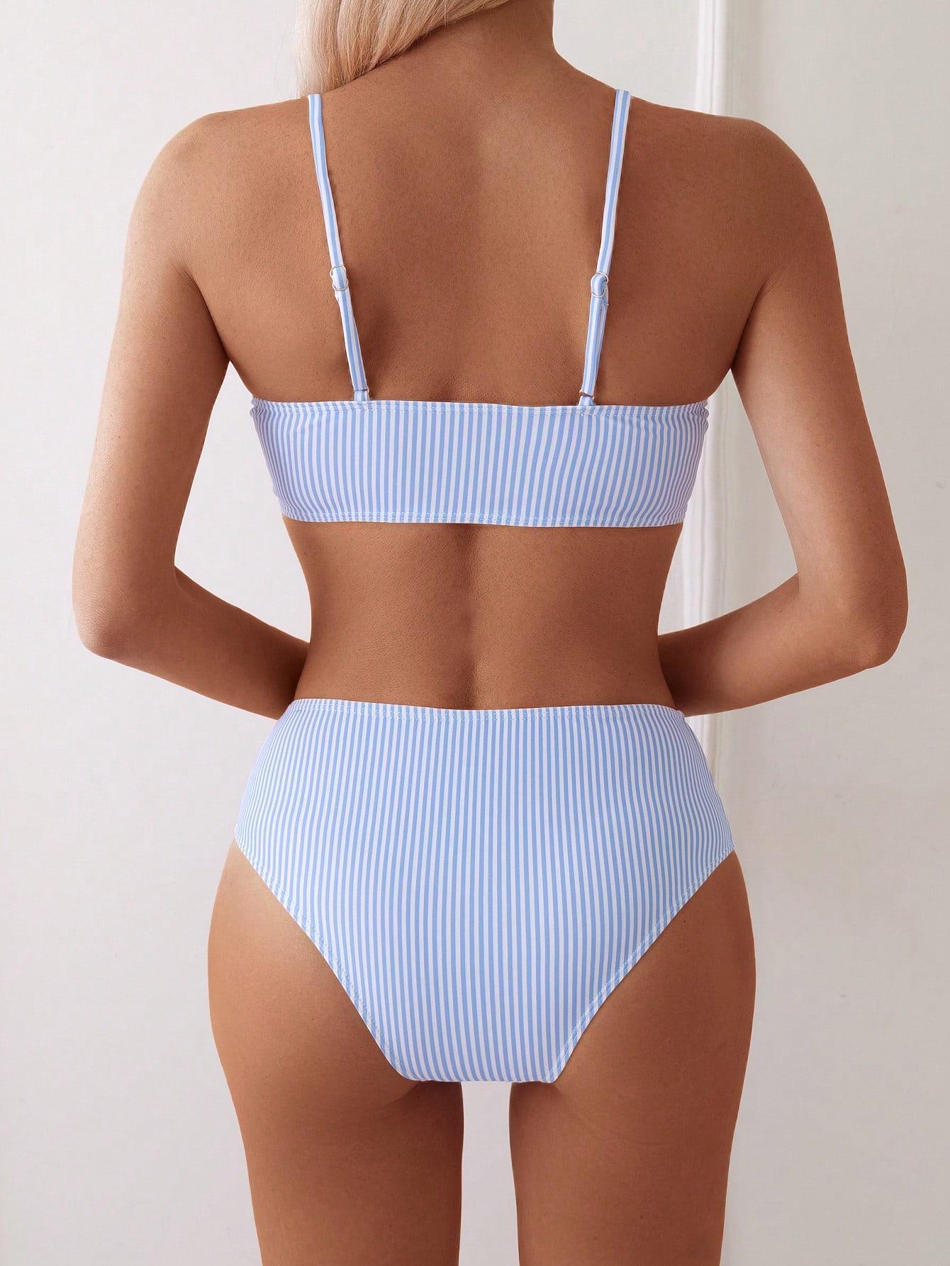 SHEIN DWUCZĘŚCIOWY STRÓJ KĄPIELOWY PRINT PASKI S09__S