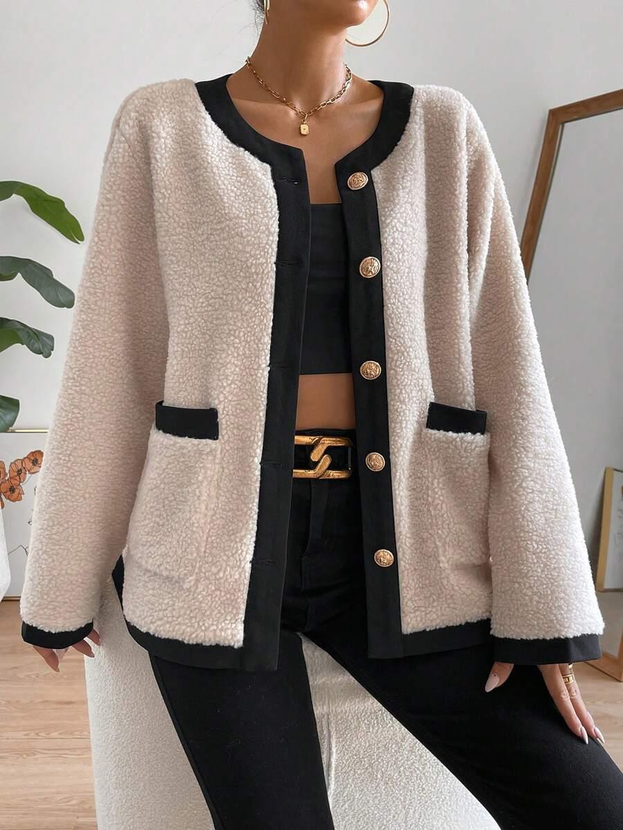 SHEIN BEŻOWY SWETER GUZIKI MIŚ S06__XS