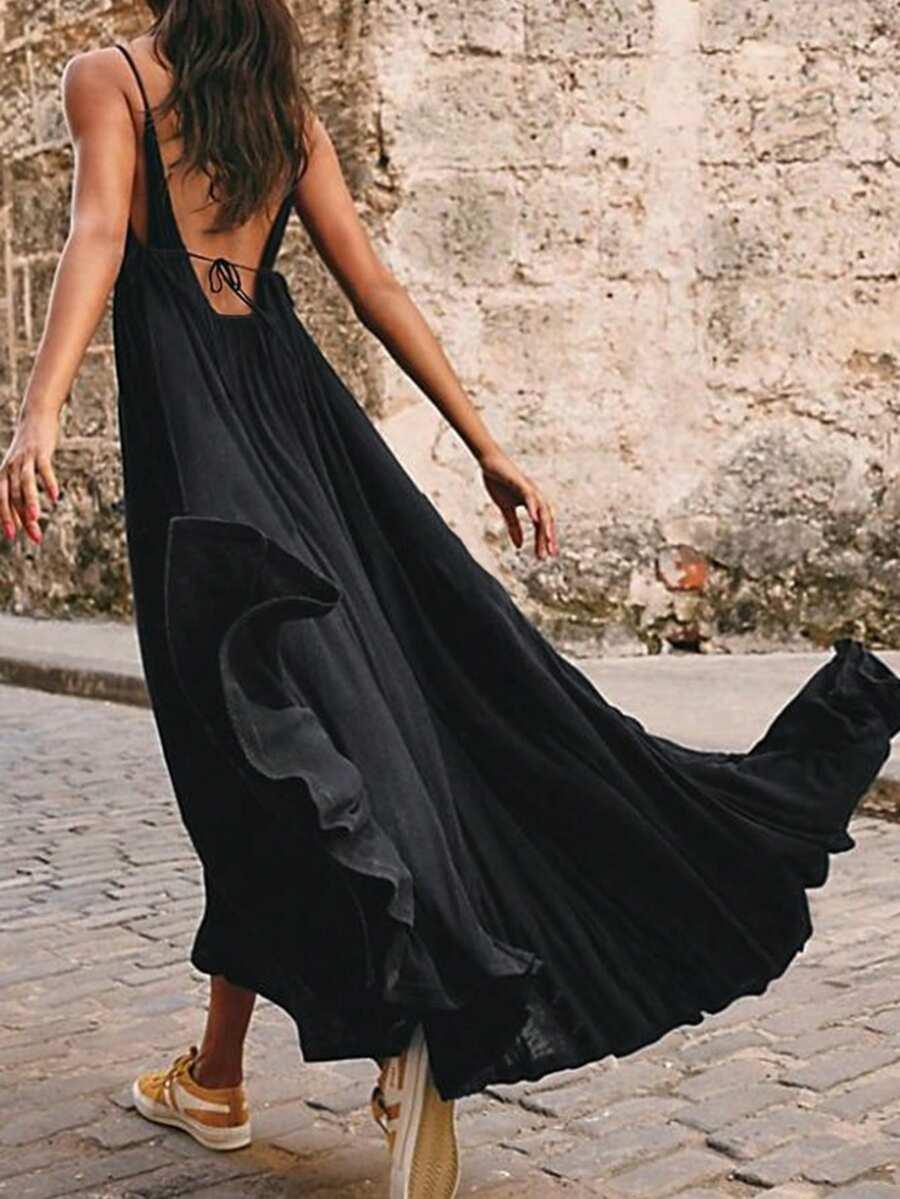 SHEIN CZARNA SUKIENKA ODKRYTE PLECY S06__52
