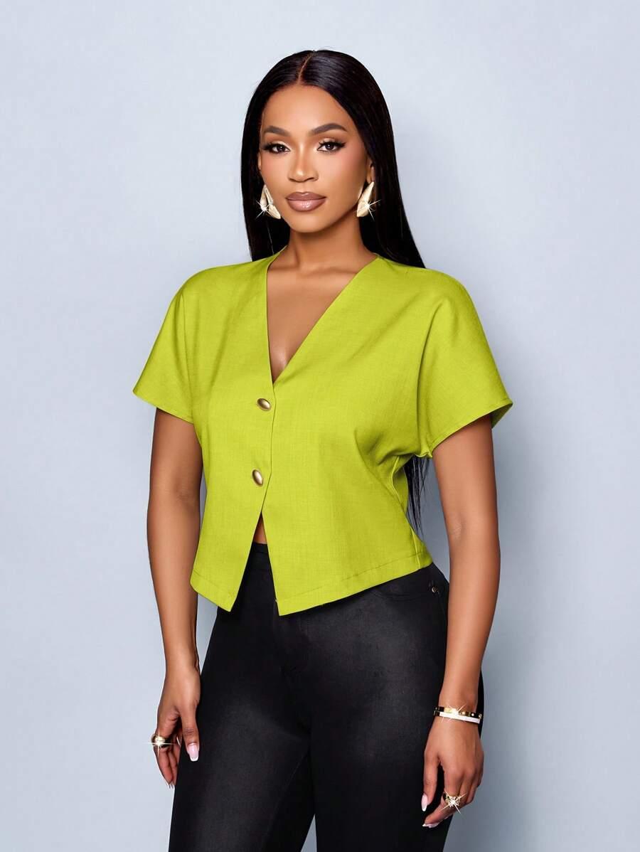SHEIN ZIELONA BLUZKA GUZIKI S06__M
