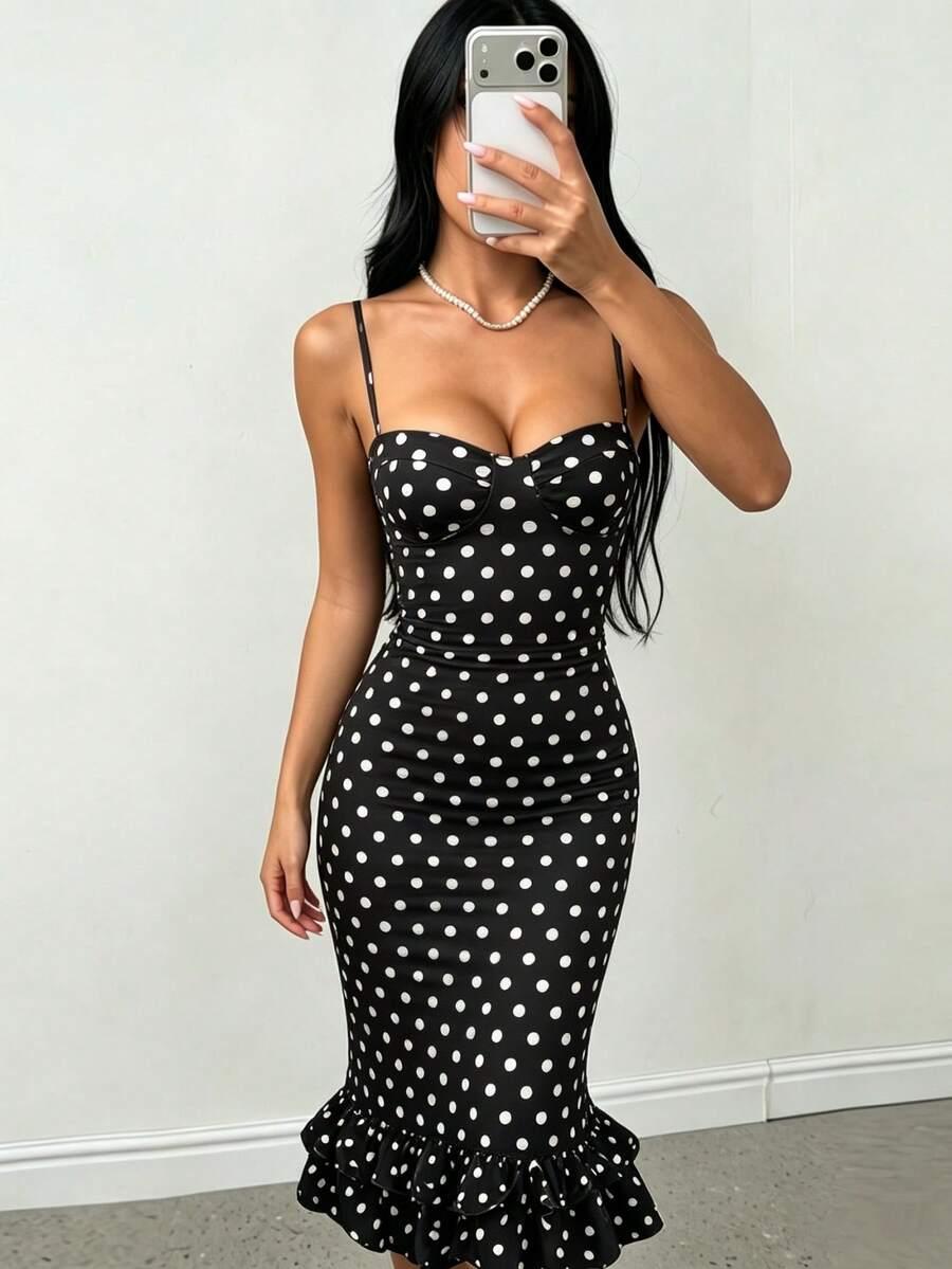 SHEIN CZARNA SUKIENKA NA RAMIĄCZKACH GROSZKI S06__XS