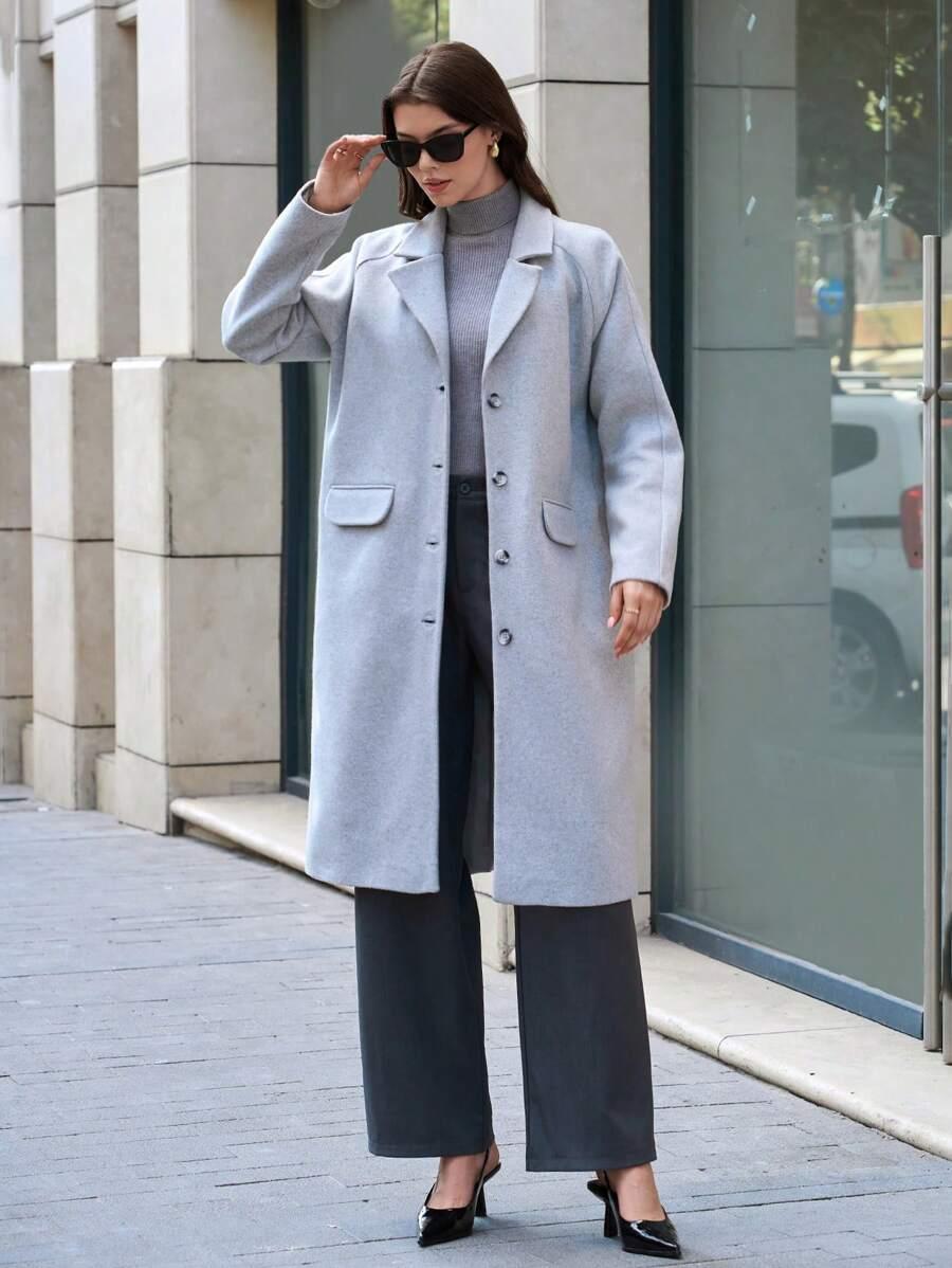 SHEIN SZARY PŁASZCZ GUZIKI W01__M