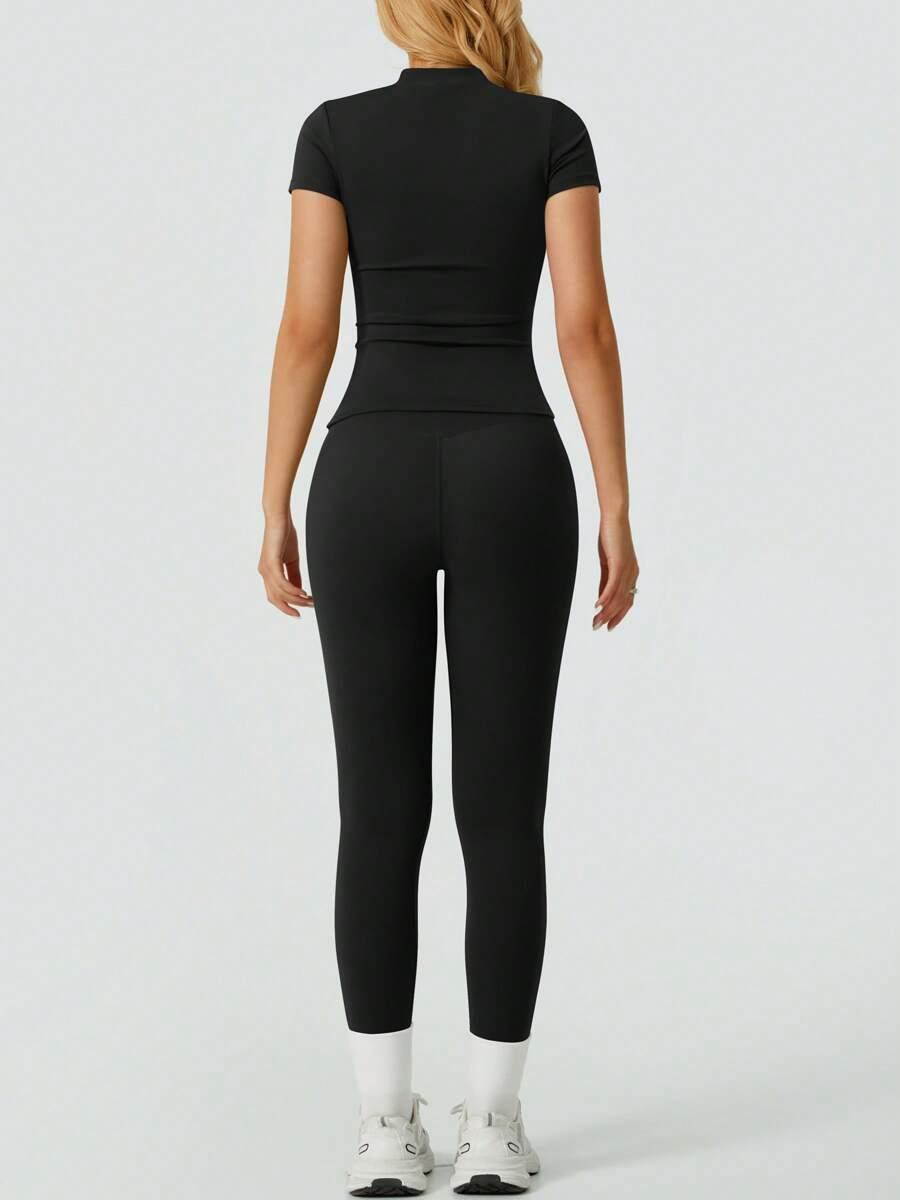 SHEIN CZARNY KOMPLET TOP LEGGINSY S06__S