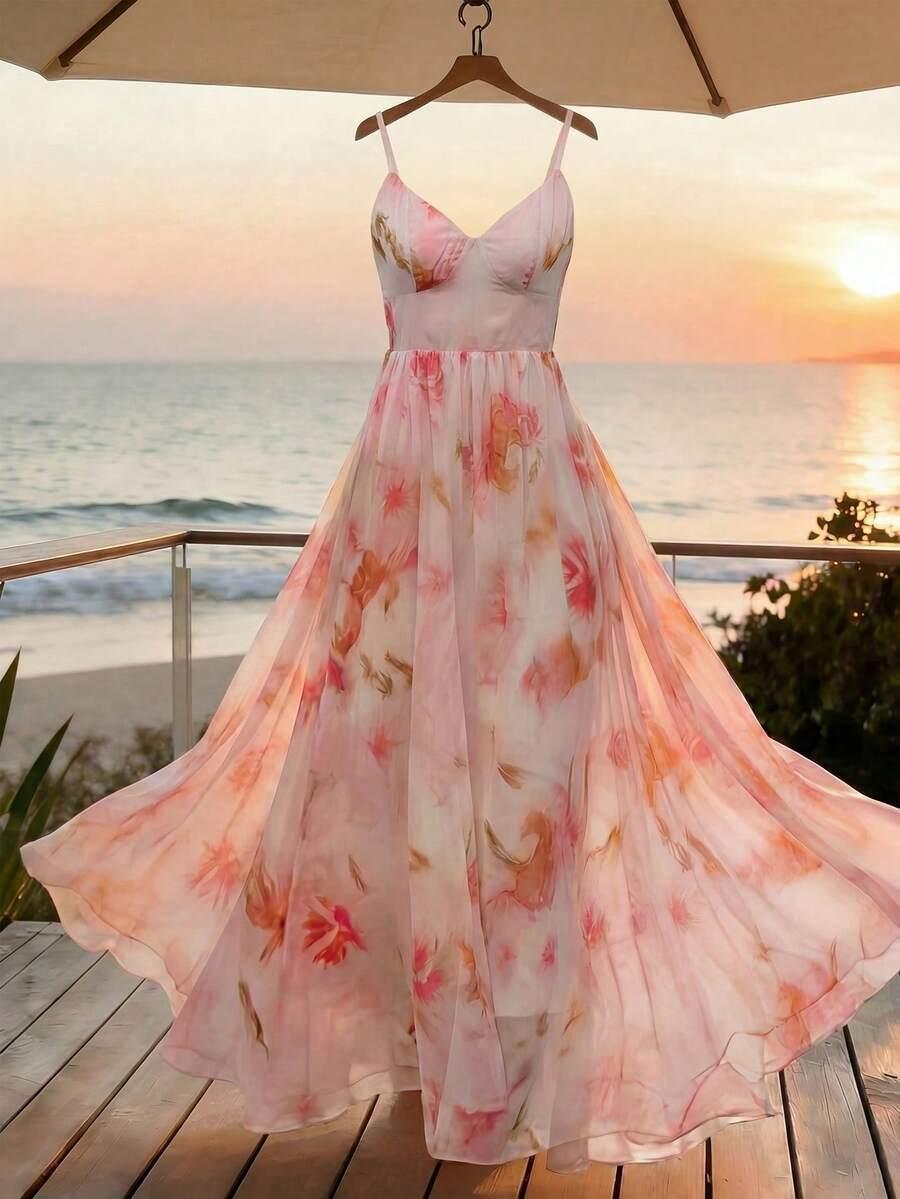 SHEIN MAXI SUKIENKA WZÓR KWIATY S09__L