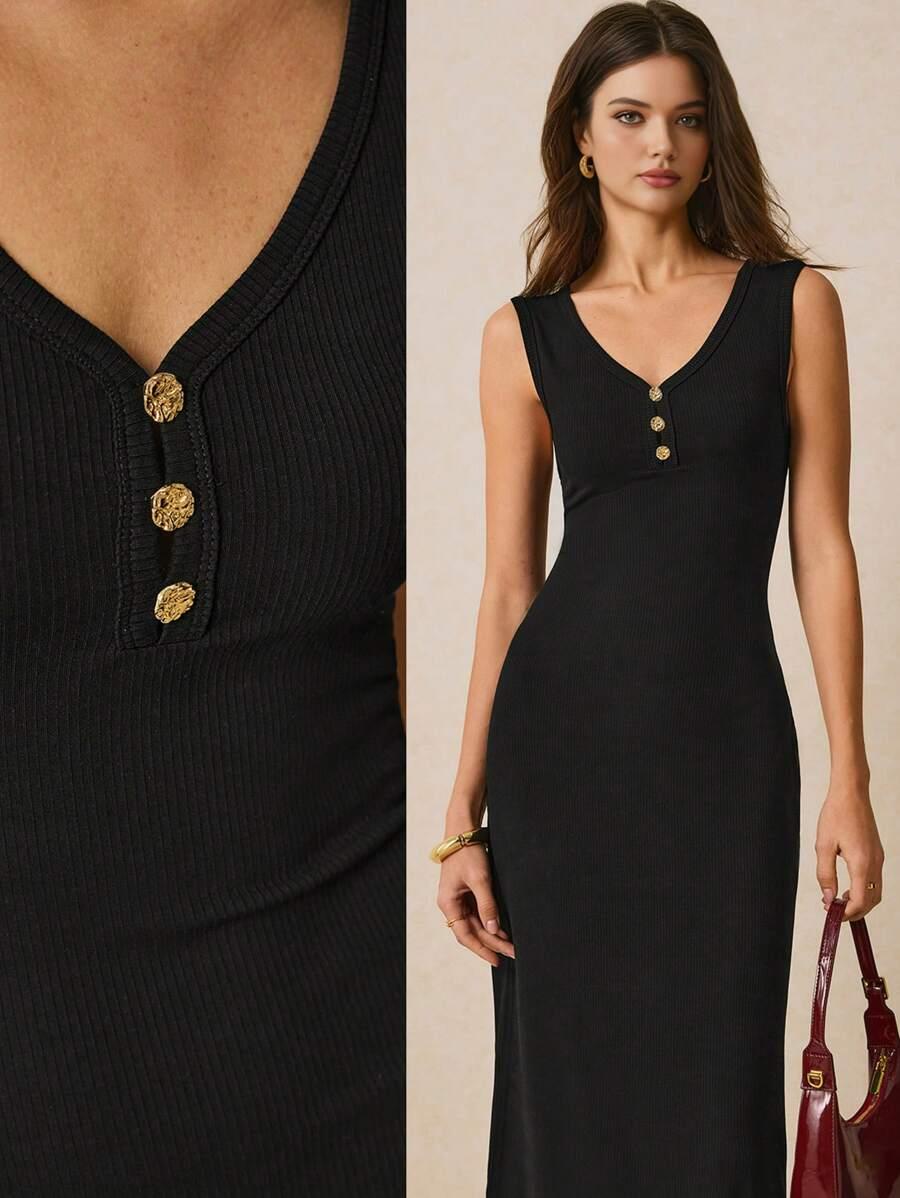 SHEIN CZARNA MAXI SUKIENKA S06__L