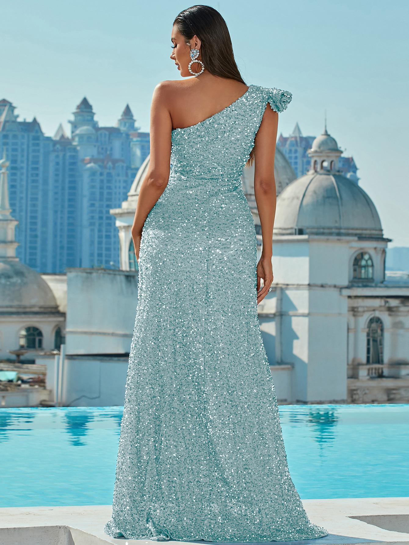 SHEIN NIEBIESKA MAXI SUKIENKA CEKINY S06__S
