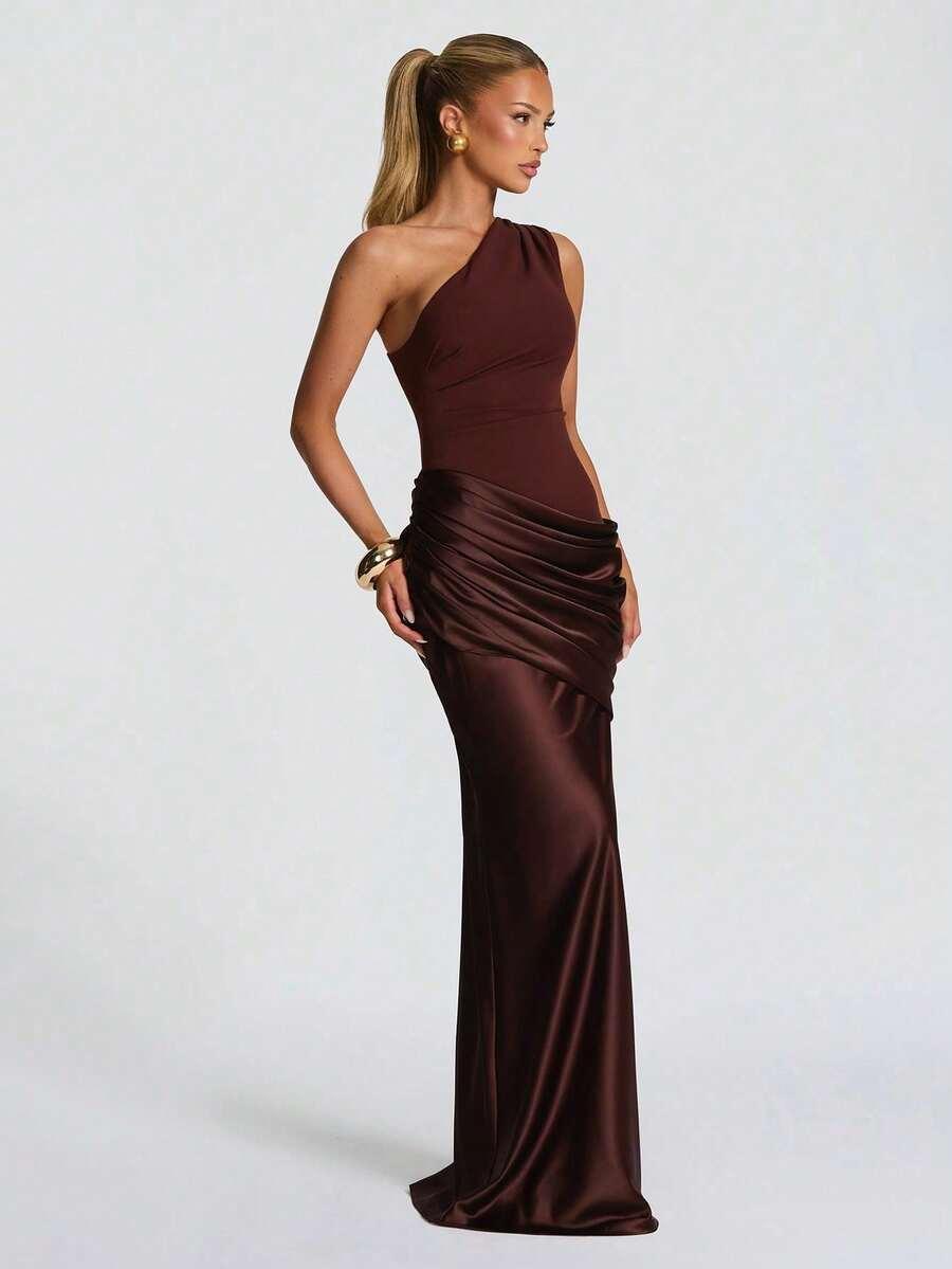 SHEIN BORDOWA MAXI SUKIENKA MARSZCZENIE S06__L
