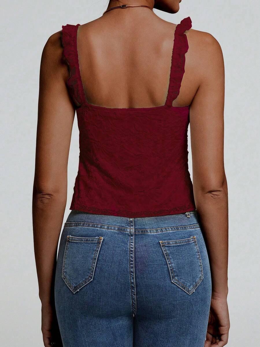 SHEIN CZERWONY TOP KORONKA S06__L