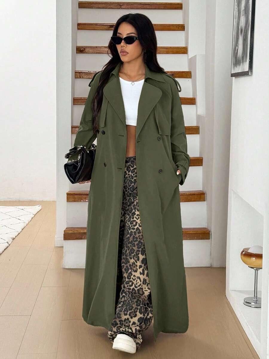 SHEIN ZIELONY PŁASZCZ TRENCZ W01__L