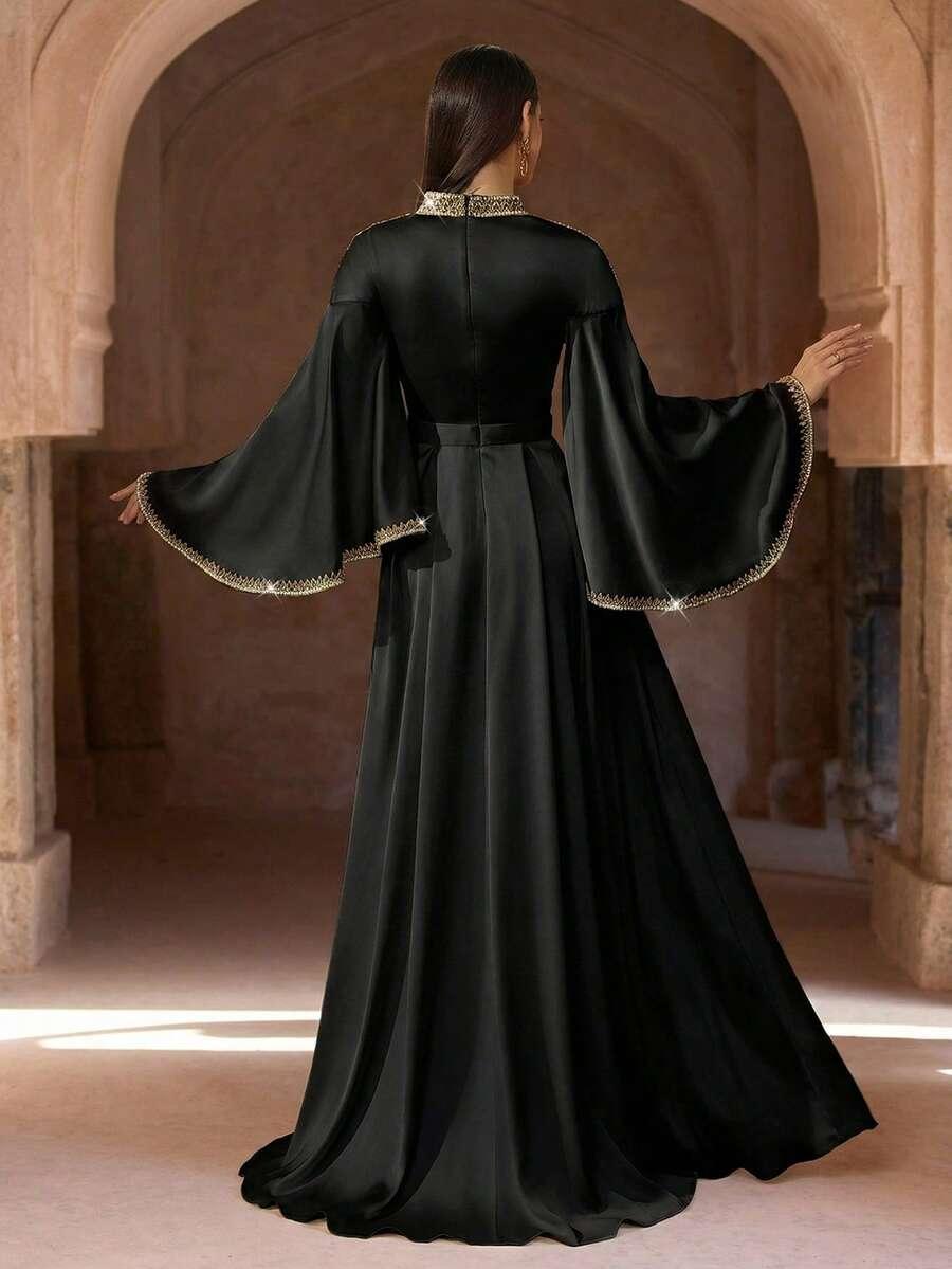 SHEIN CZARNA MAXI SUKIENKA ZDOBIENIE S06__S