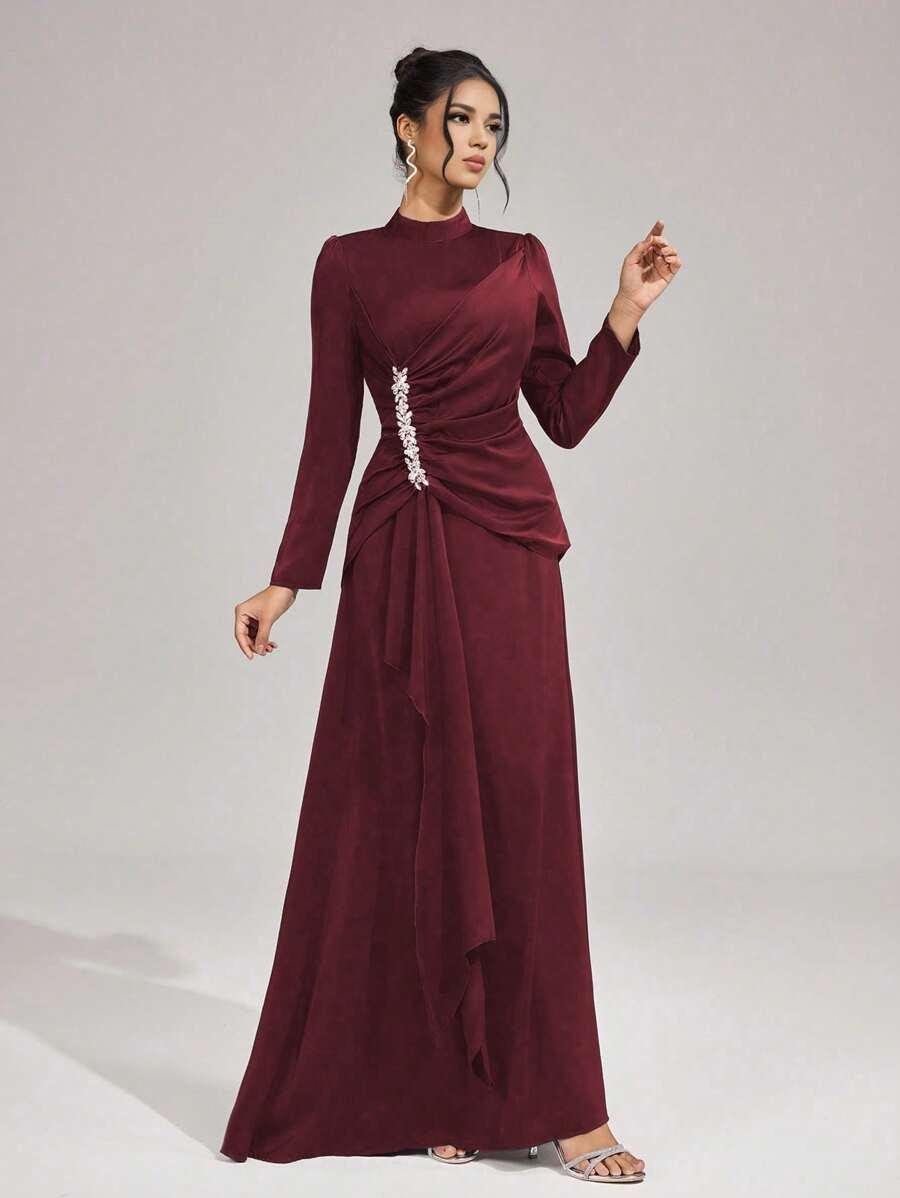SHEIN BORDOWA MAXI SUKIENKA ZDOBIENIA S06__L