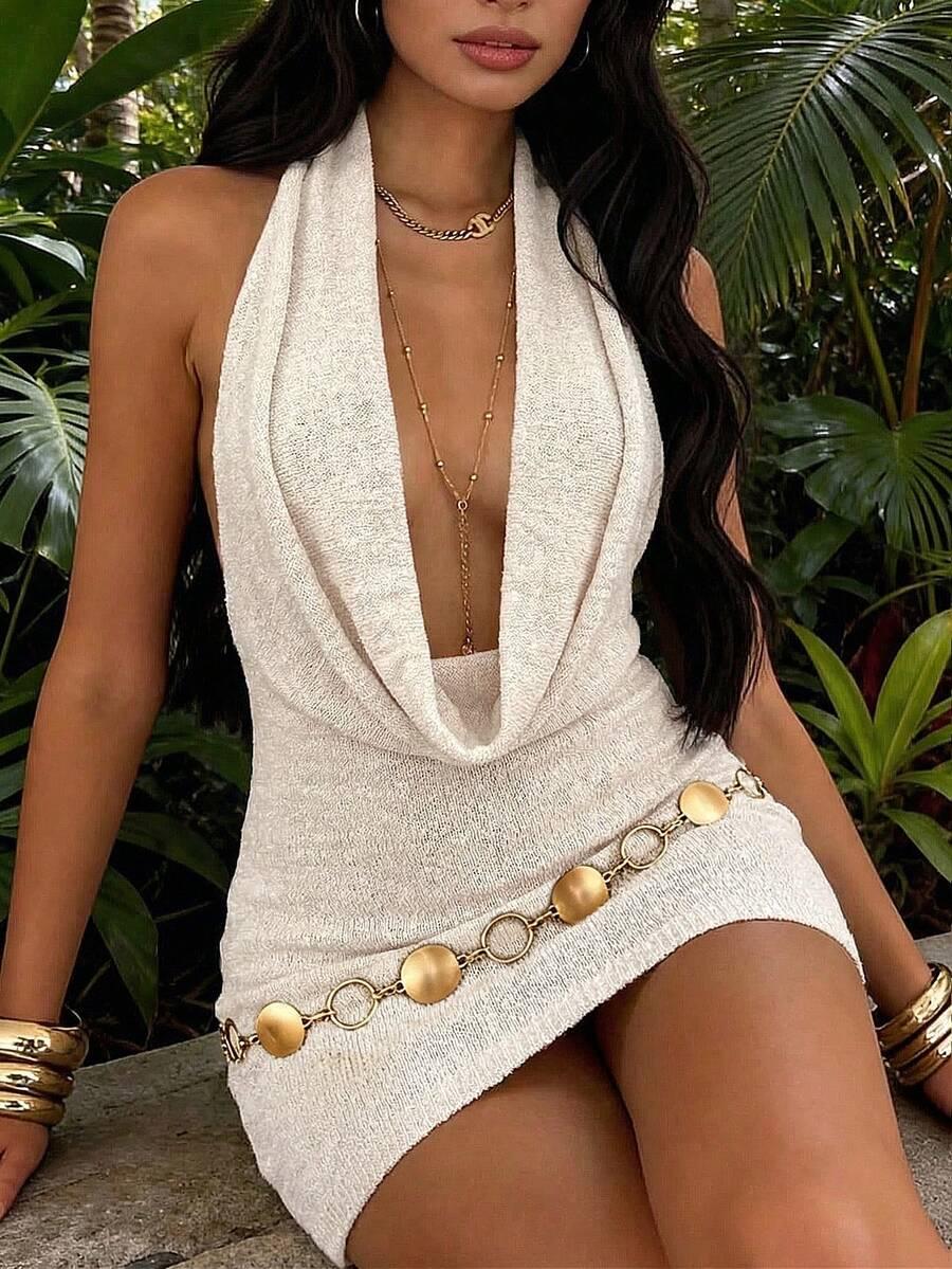 SHEIN BEŻOWA MINI SUKIENKA S06__M