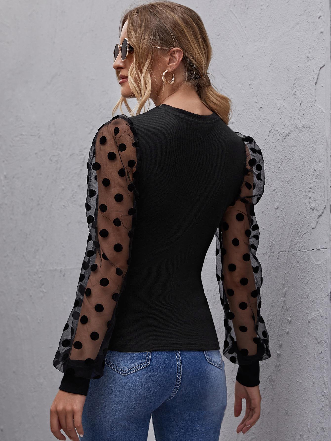 SHEIN CZARNA BLUZKA DŁUGI RĘKAW S06__M