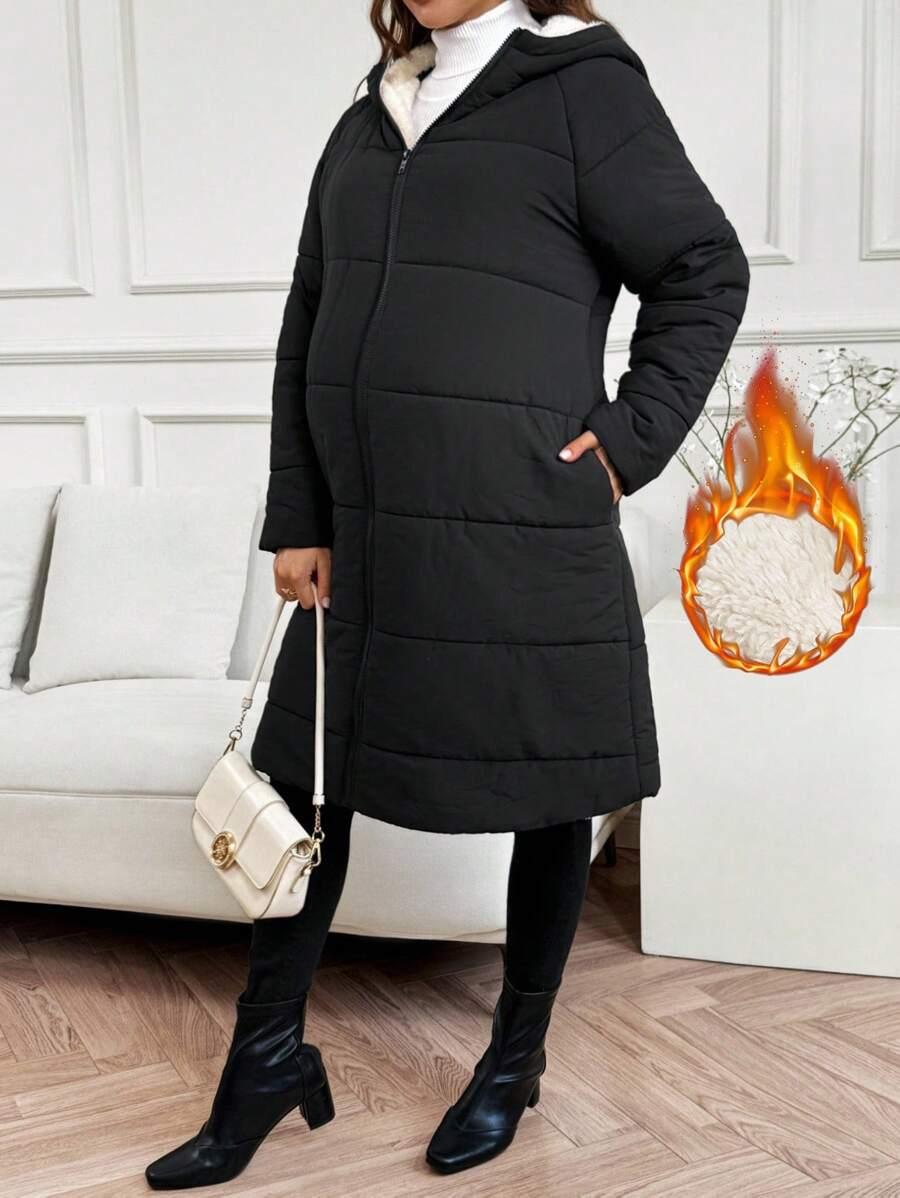SHEIN CZARNA CIĄŻOWA KURTKA KAPTUR W01__L