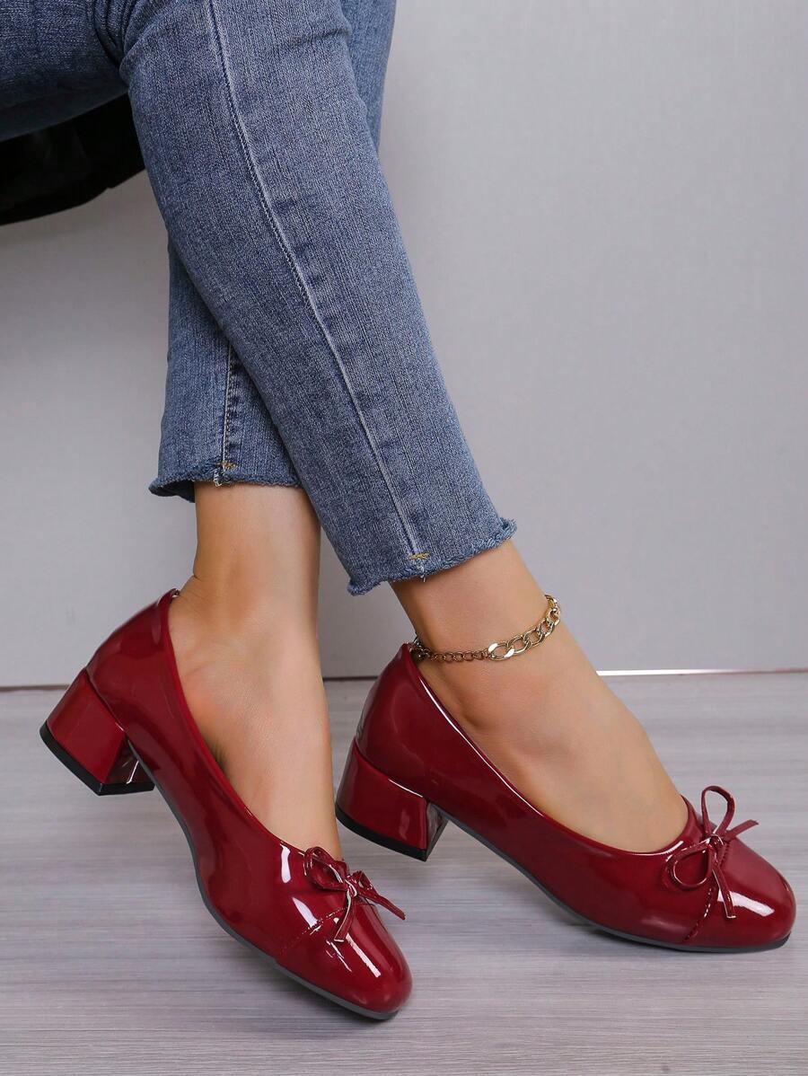 SHEIN LAKIEROWANE BORDOWE CZÓŁENKA KOKARDA S06__36,5