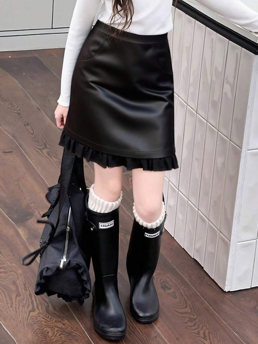 SHEIN CZARNA SPÓDNICA FRĘDZLE S06__134-140CM