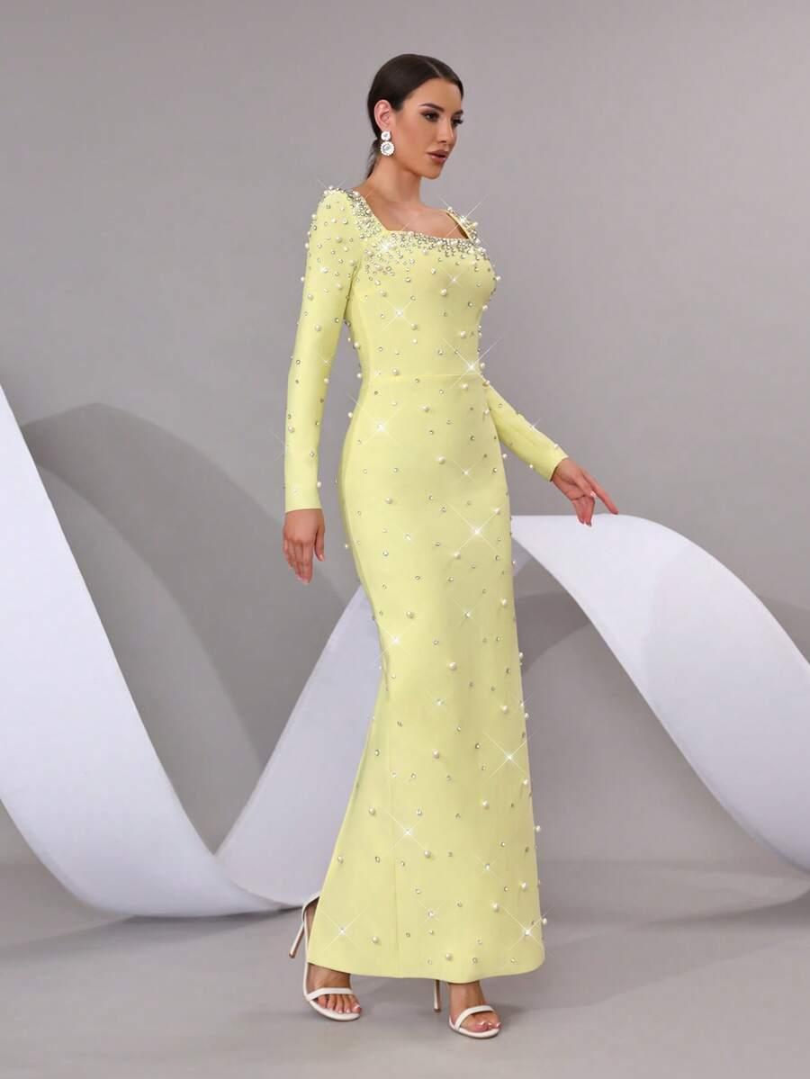 SHEIN ŻÓŁTA MAXI SUKIENKA S06__L