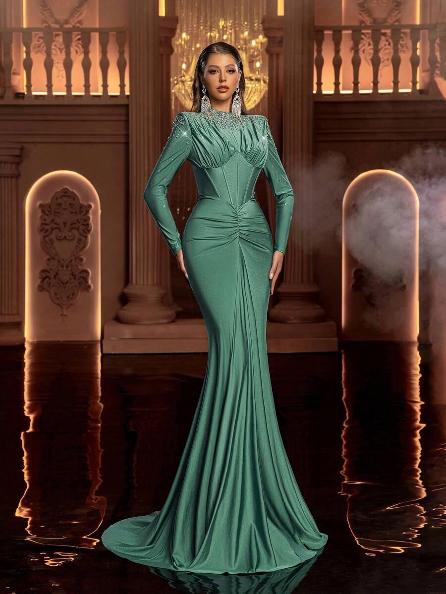 GLAMRAE ZIELONA MAXI SUKIENKA ZDOBIENIE S06__M