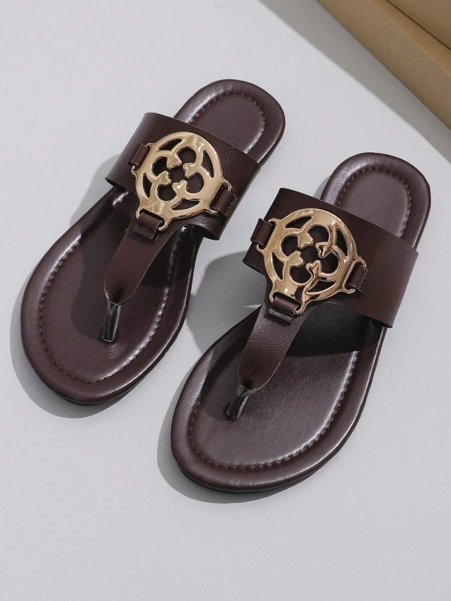 SHEIN BRĄZOWE JAPONKI ZDOBIENIE S06__43