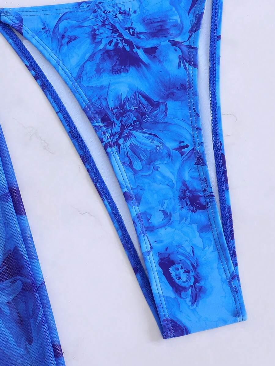SHEIN NIEBIESKI DWUCZĘŚCIOWY STRÓJ KĄPIELOWY PAREO S09__S