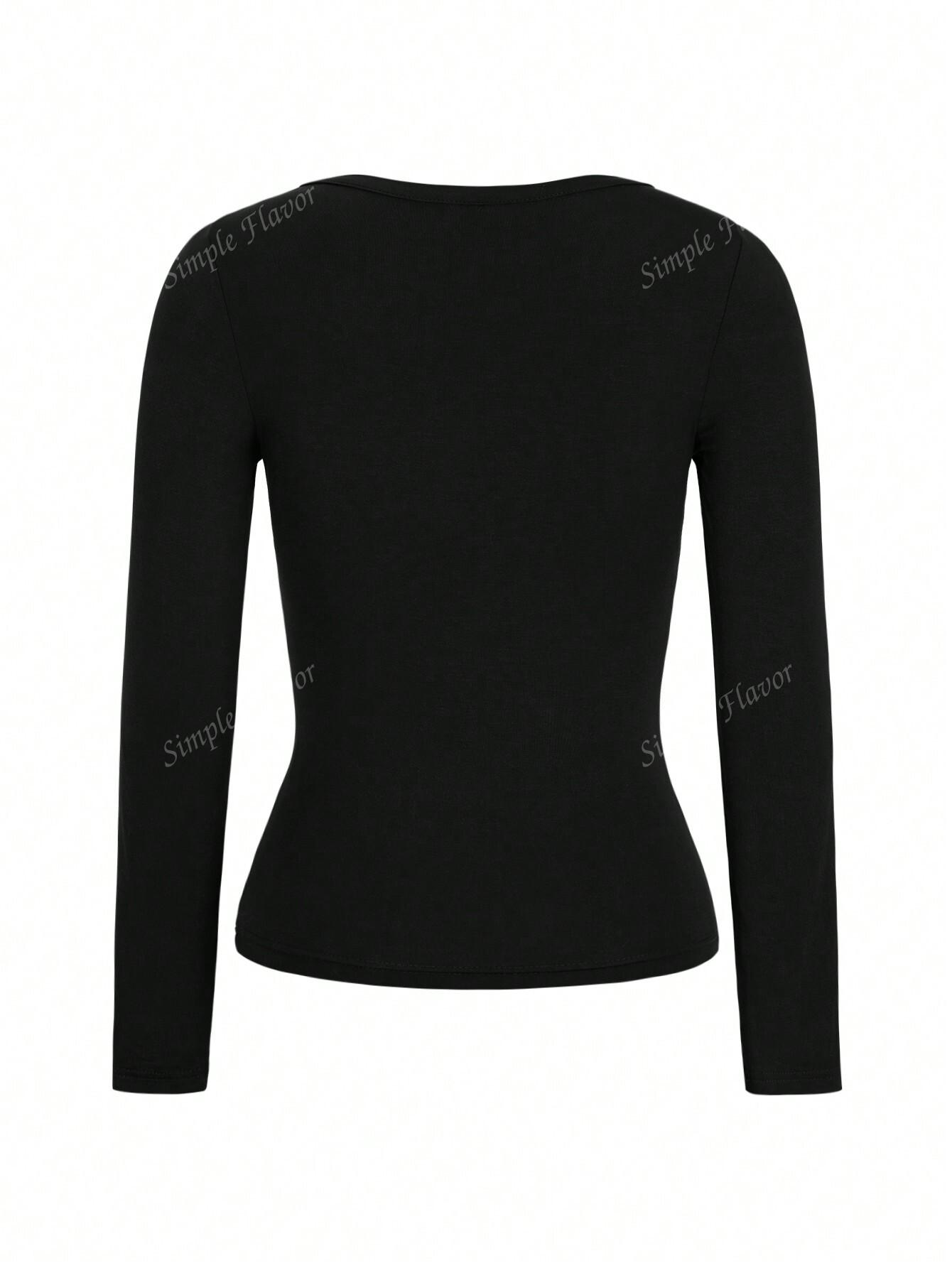 SHEIN CZARNA BLUZKA Z DŁUGIM RĘKAWEM S06__M