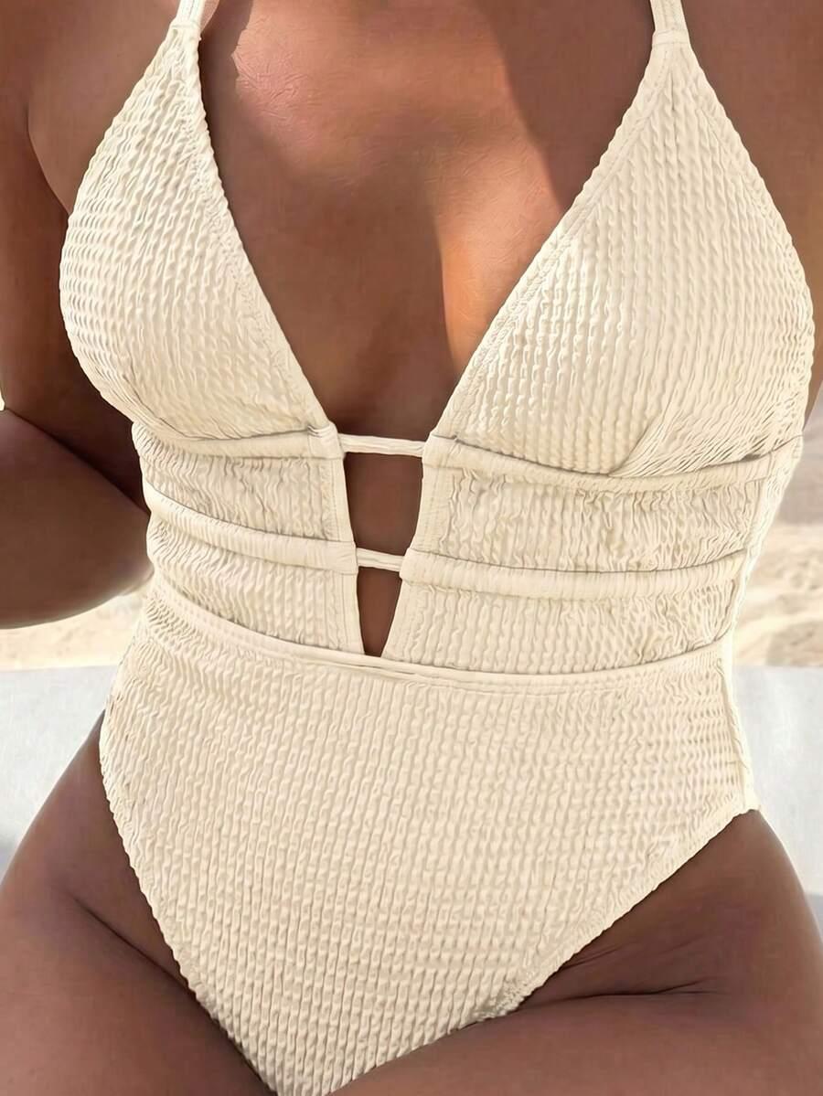 SHEIN BEŻOWY JEDNOCZĘŚCIOWY STRÓJ KĄPIELOWY S09__M