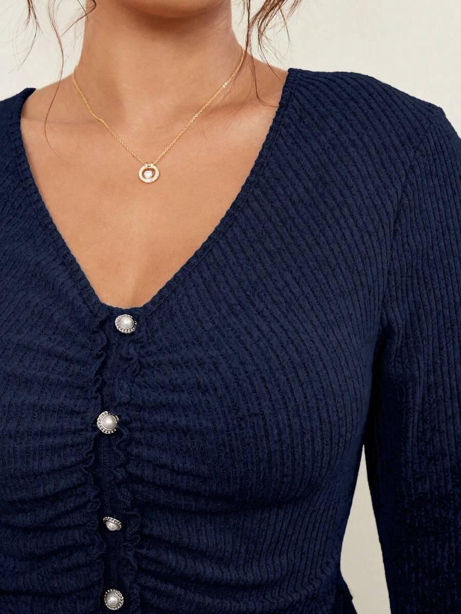 SHEIN GRANATOWA PRĄŻKOWANA BLUZKA S06__XXL