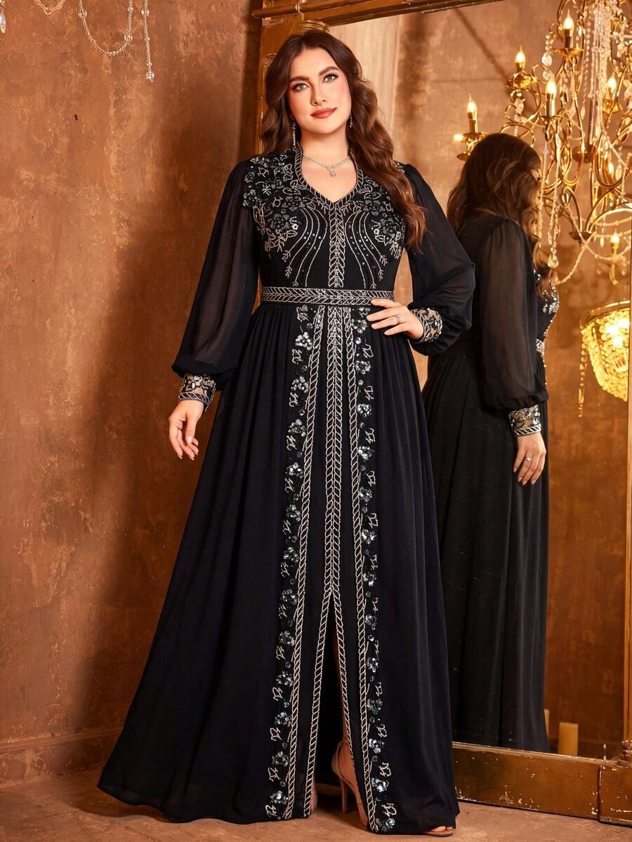 SHEIN CZARNA MAXI SUKIENKA ZDOBIENIE S06__50