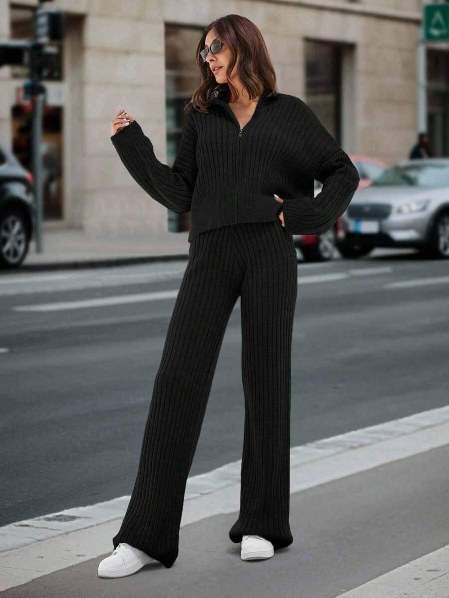 SHEIN CZARNY SWETER SPODNIE KOMPLET S06__M