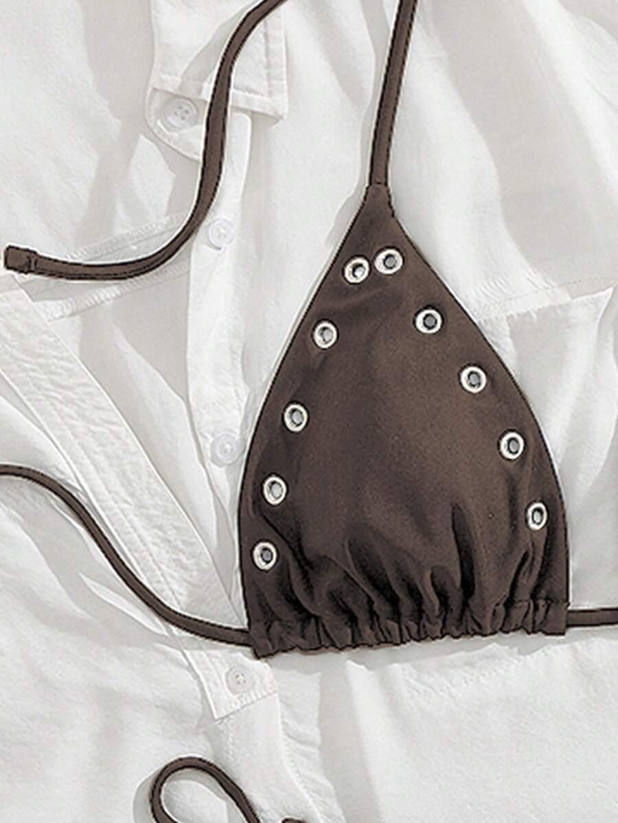 SHEIN BRĄZOWY DWUCZĘŚCIOWY STRÓJ KĄPIELOWY WIĄZANIE S09__S