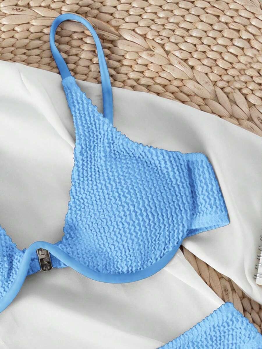 SHEIN NIEBIESKI STRÓJ KĄPIELOWY DWUCZĘŚCIOWY TEKSTURA S09__XL