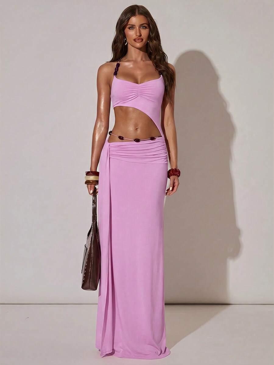 SHEIN RÓŻOWA MAXI SUKIENKA WYCIĘCIA S06__L