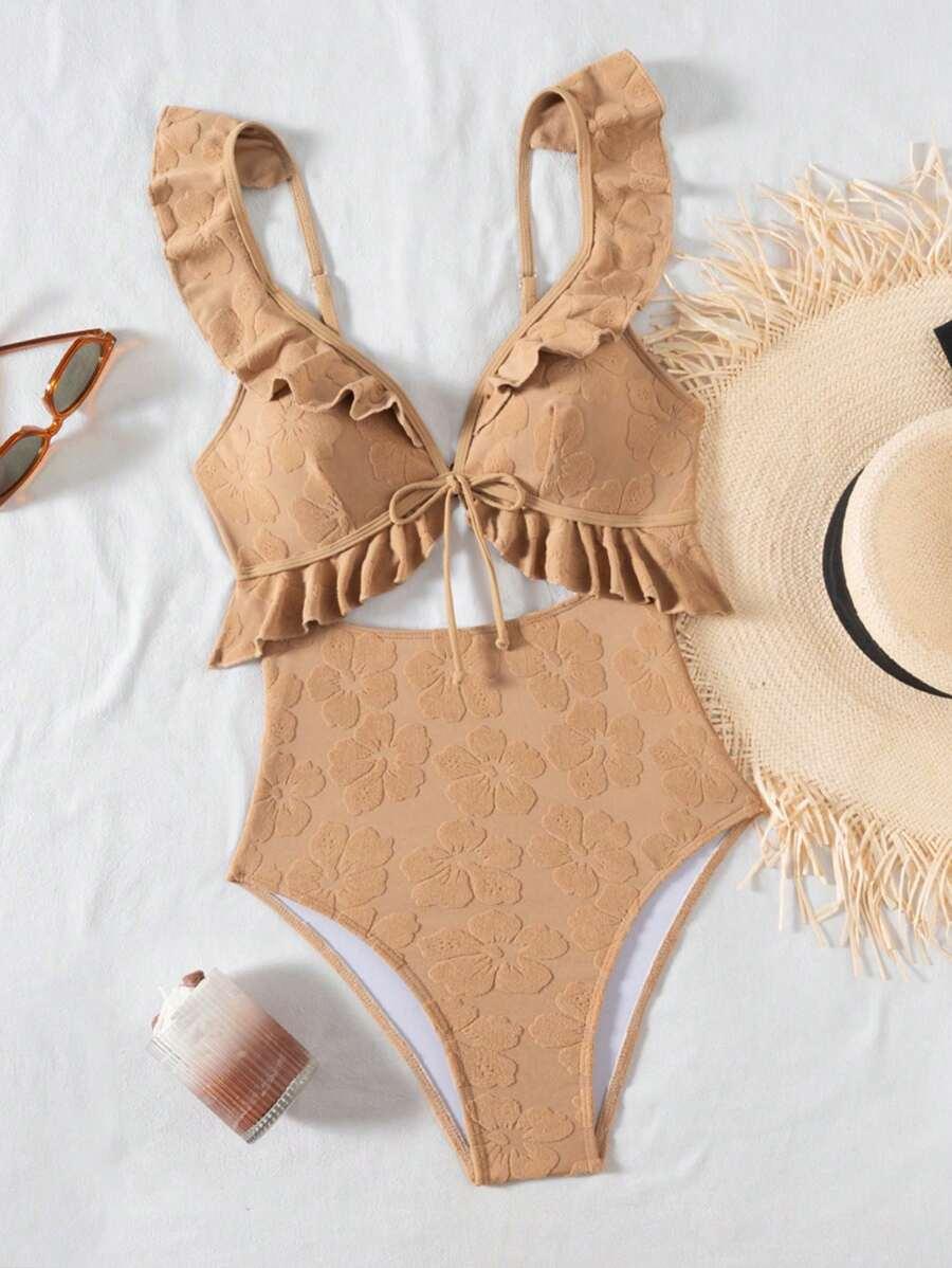 SWIM MOD JEDNOCZĘŚCIOWY STRÓJ KĄPIELOWY FALBANY KWIATY PK01__M