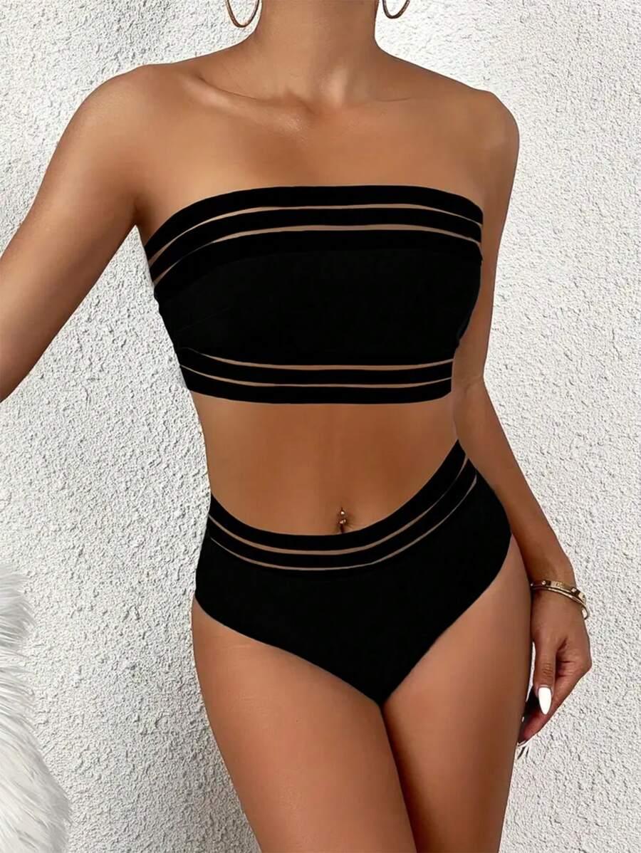 SHEIN CZARNY DWUCZĘŚCIOWY STRÓJ KĄPIELOWY S06__XL