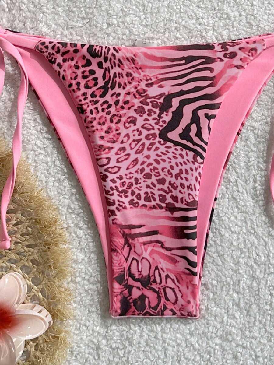 SHEIN RÓŻOWY STRÓJ KĄPIELOWY DWUCZĘŚCIOWY PRINT ZWIERZĘCY S09__S