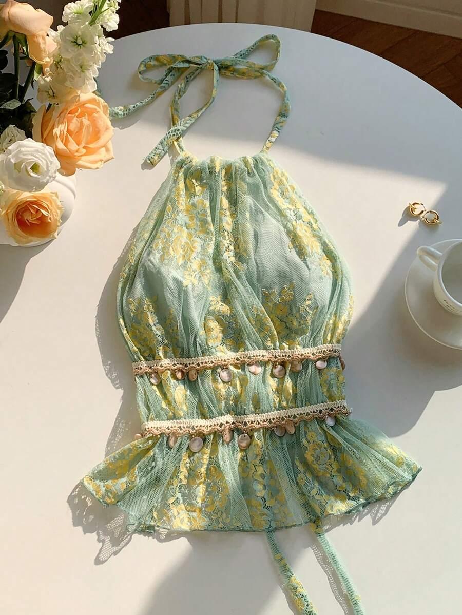 SHEIN ZIELONY TOP WIĄZANIE S06__XS